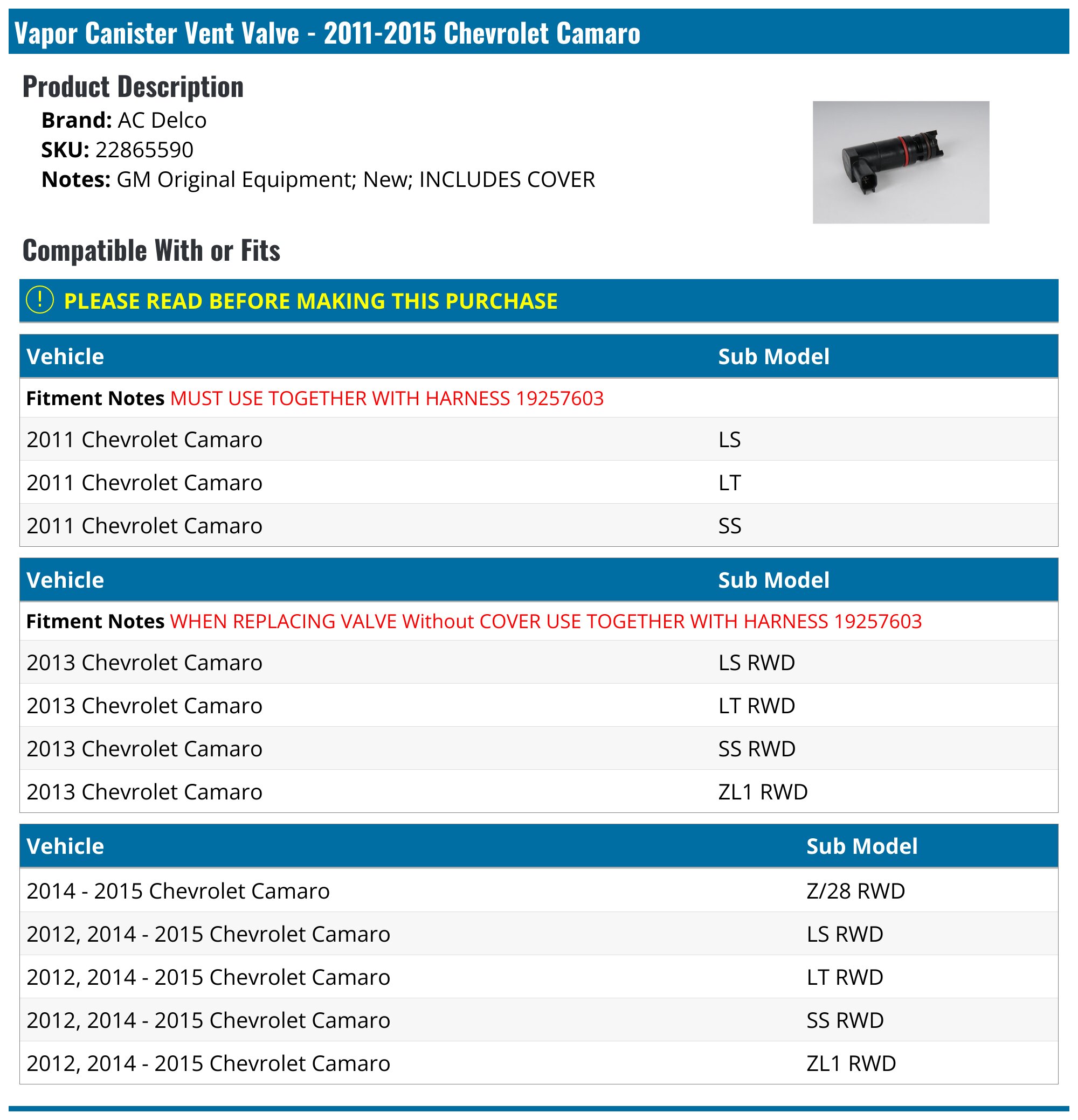 12611801 Evap Vapor Canister Purge Valve Solenoid ... - Grandado