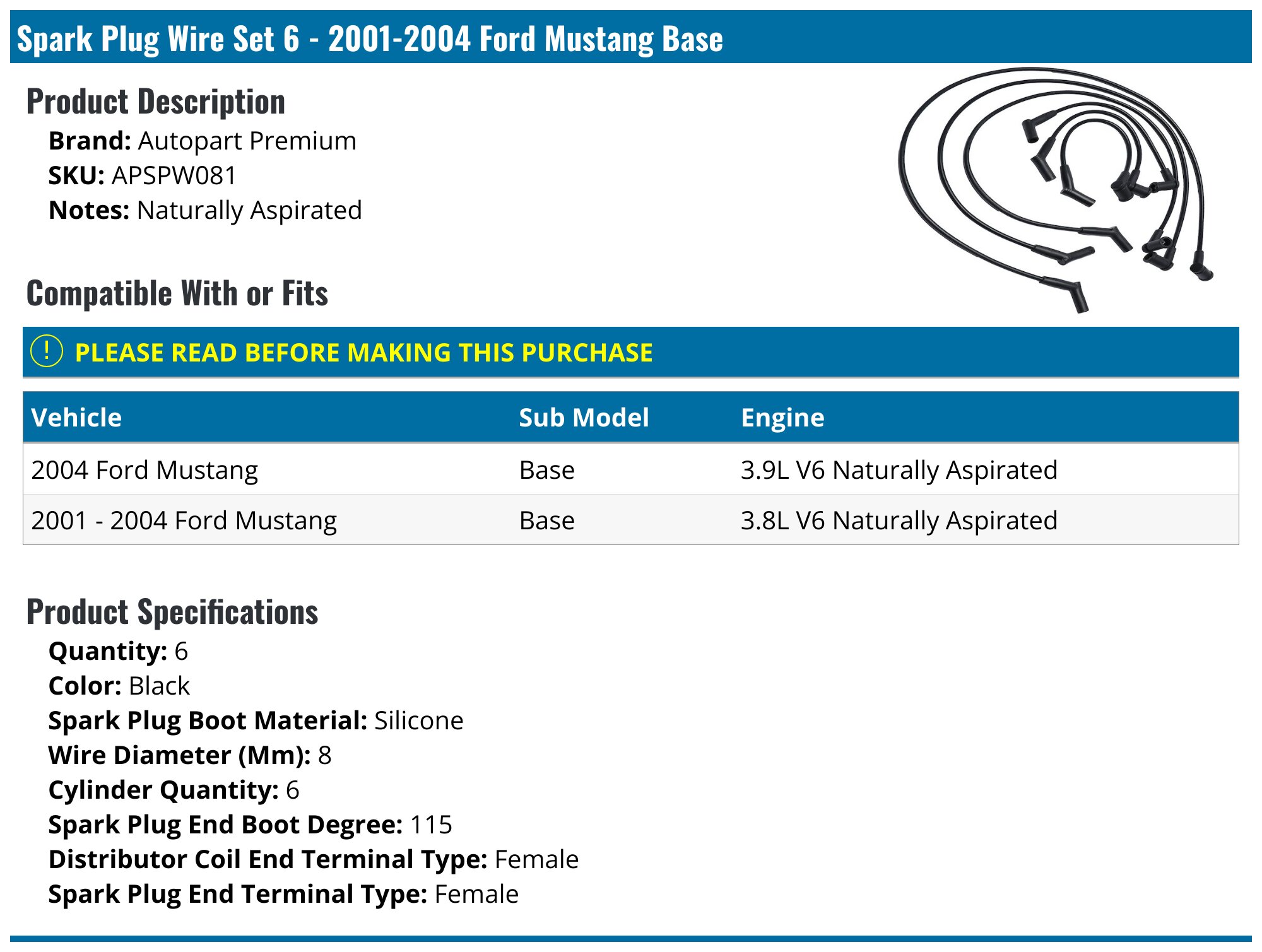 Mac Auto Parts Tune Up Kit For Ford Mustang 3.8L 3.9L (2001-2004) - Wires, Coils, Filters