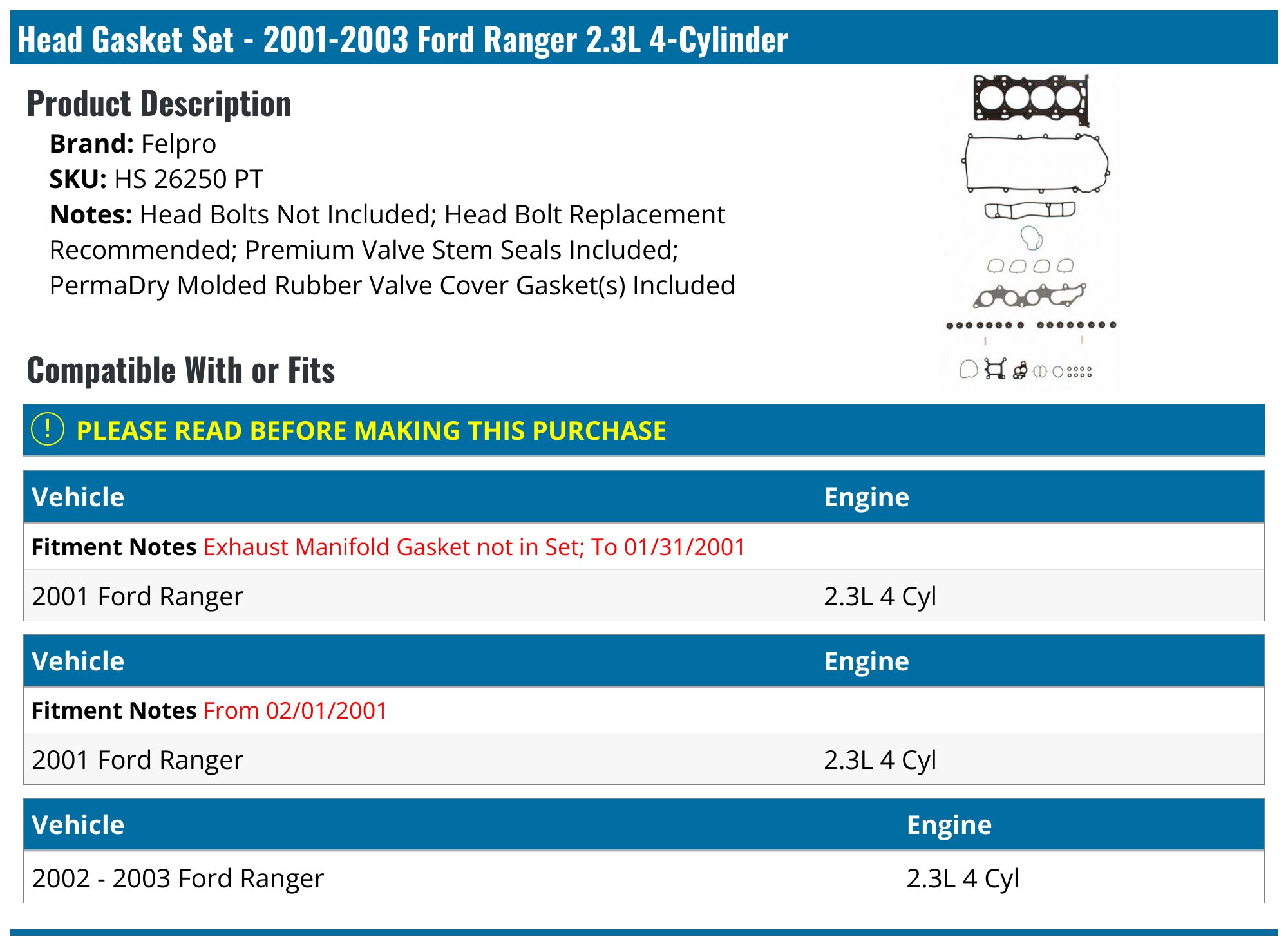 Mahle Engine Valve Cover Gasket Set For 2001-2011 Ford Ranger 4.0L V6 Mahle Engine Valve Cover Gasket Set For 2001-2011 Ford Ranger 4.0L V6