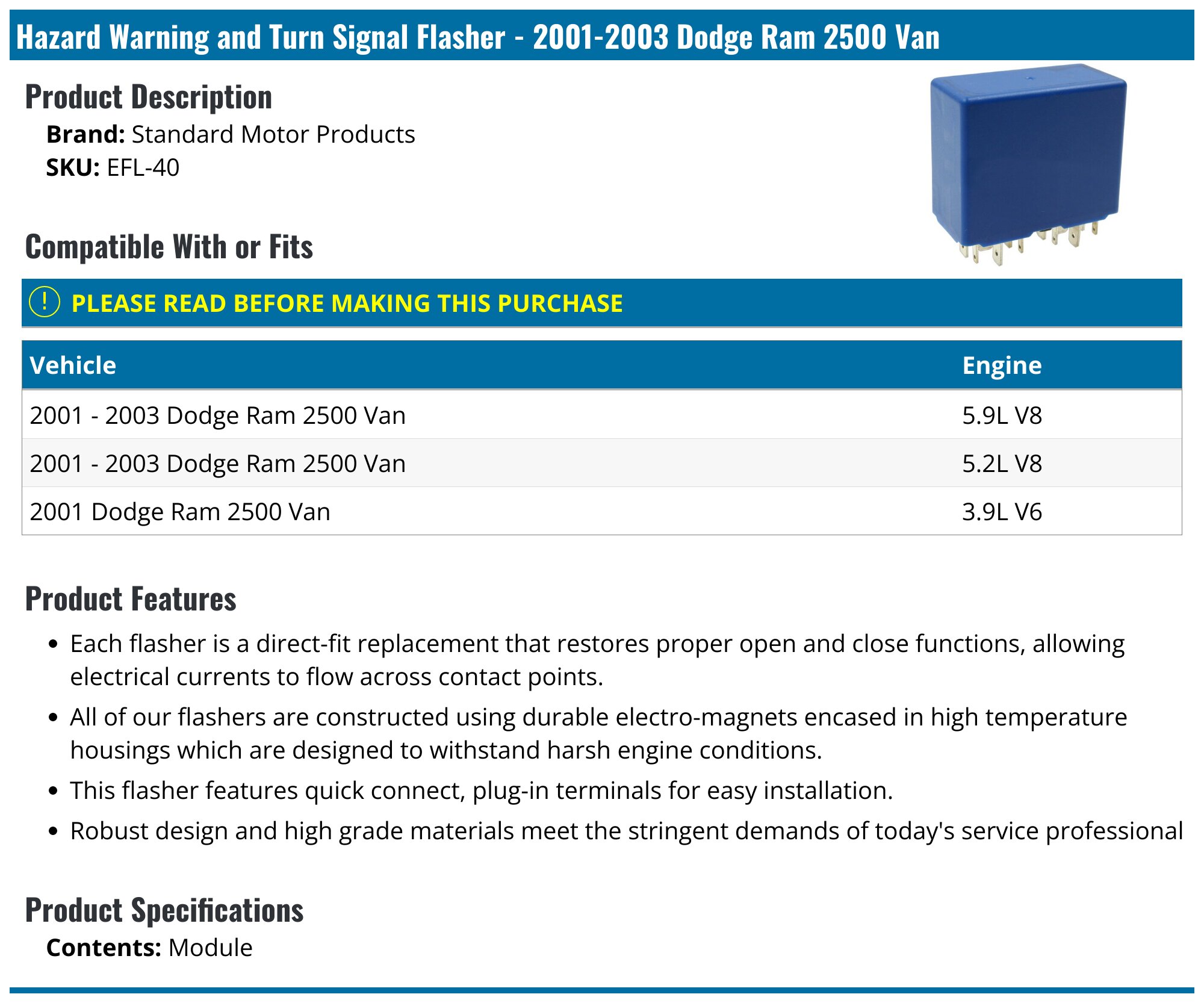 2001-2003 Dodge Ram 2500 Van Hazard Warning Flasher - Standard Motor ...