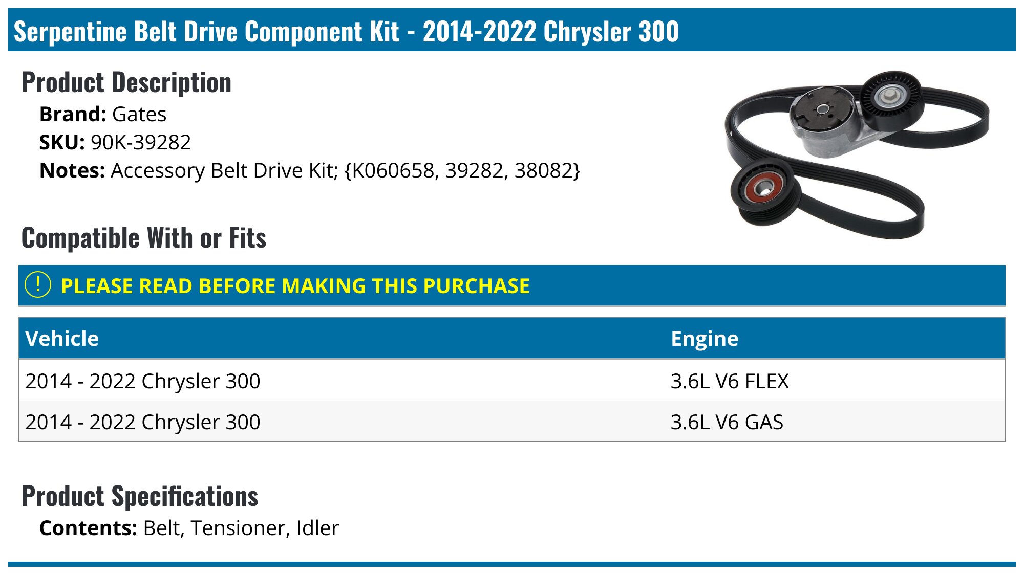 2014-2023 Chrysler 300 Accessory Drive Belt Gates 90K-39282