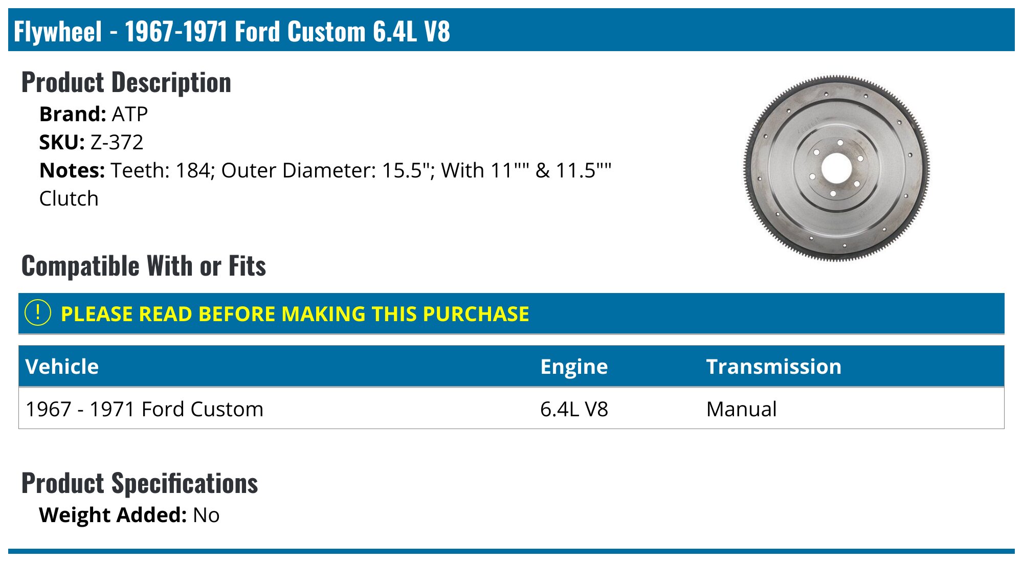 1967-1971 Ford Custom Flywheel - ATP Z-372 - PartsGeek.com