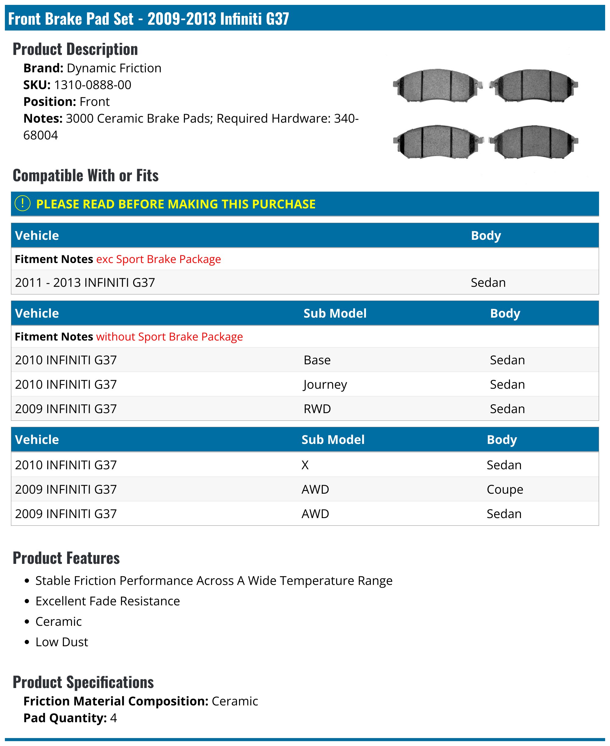 StopTech Performance 08-09 Infiniti FX50/G37 Rear Brake Pads