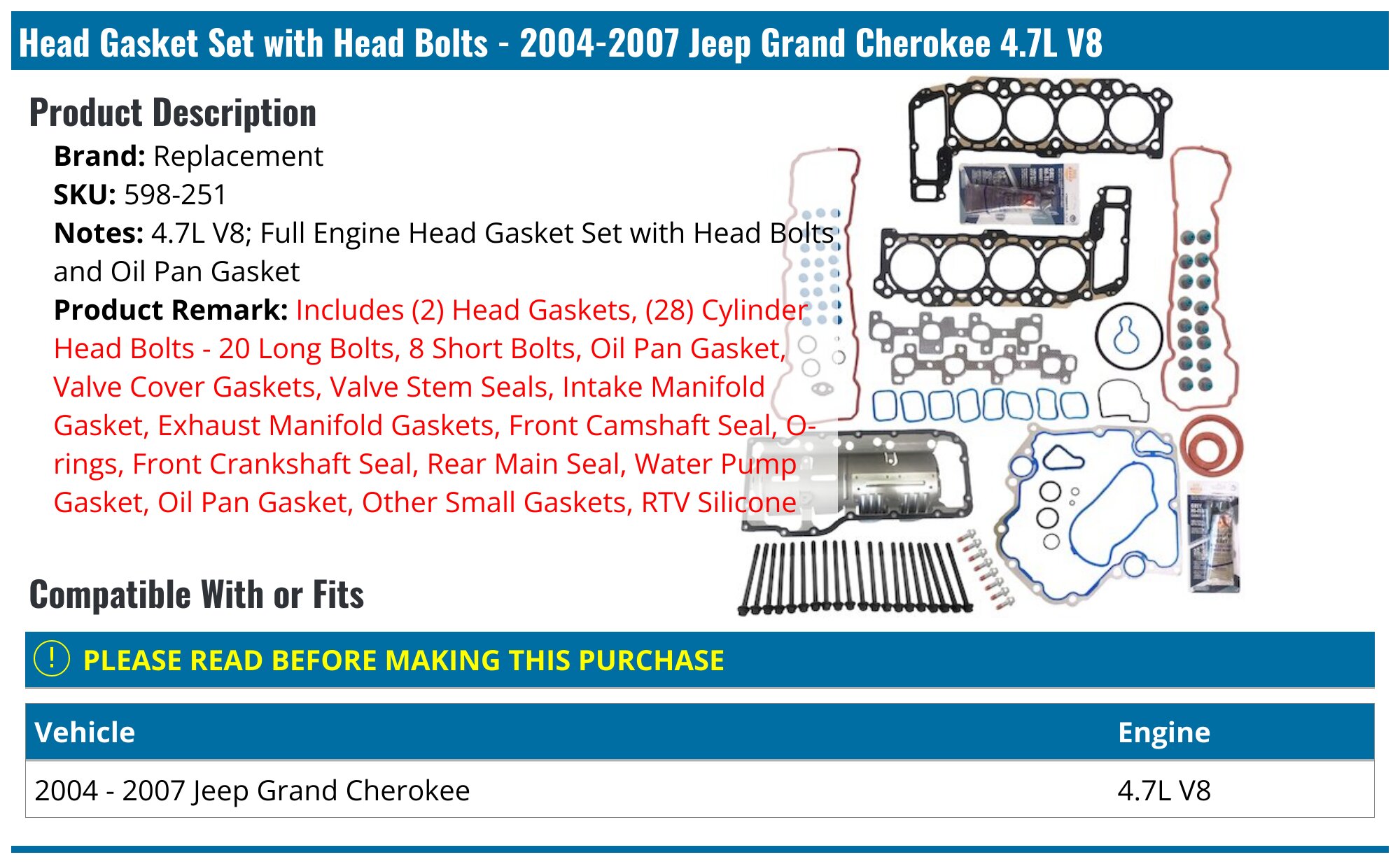 20042007 Jeep Grand Cherokee Head Gasket Replacement 598251