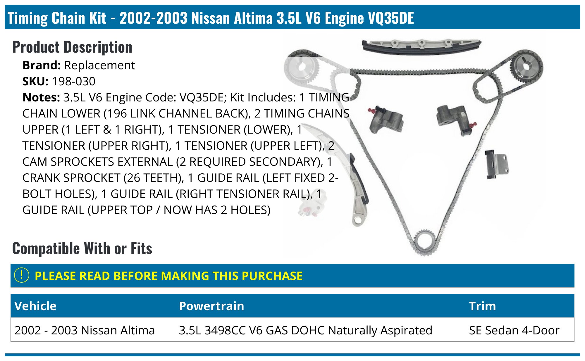 Nissan Altima Timing Chain - Timing Chains - Autopart Premium Nissan Altima Timing Chain - Timing Chains - Autopart Premium