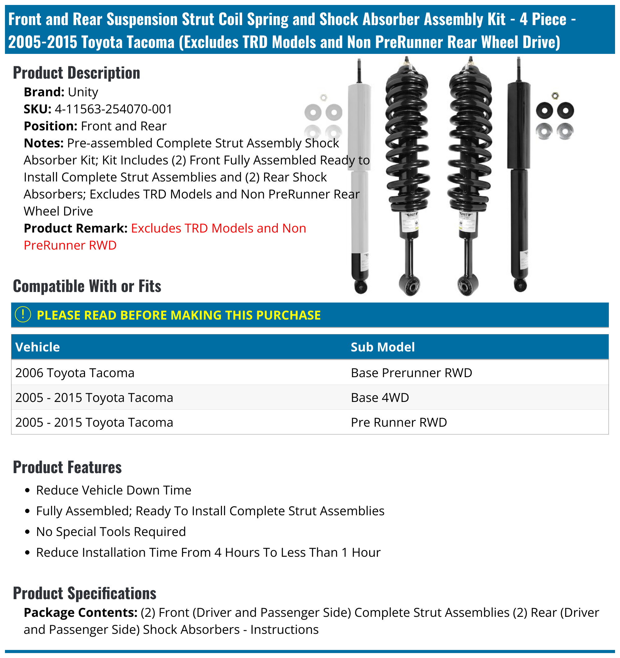 20052015 Toyota Strut Assembly Unity 411563254070001