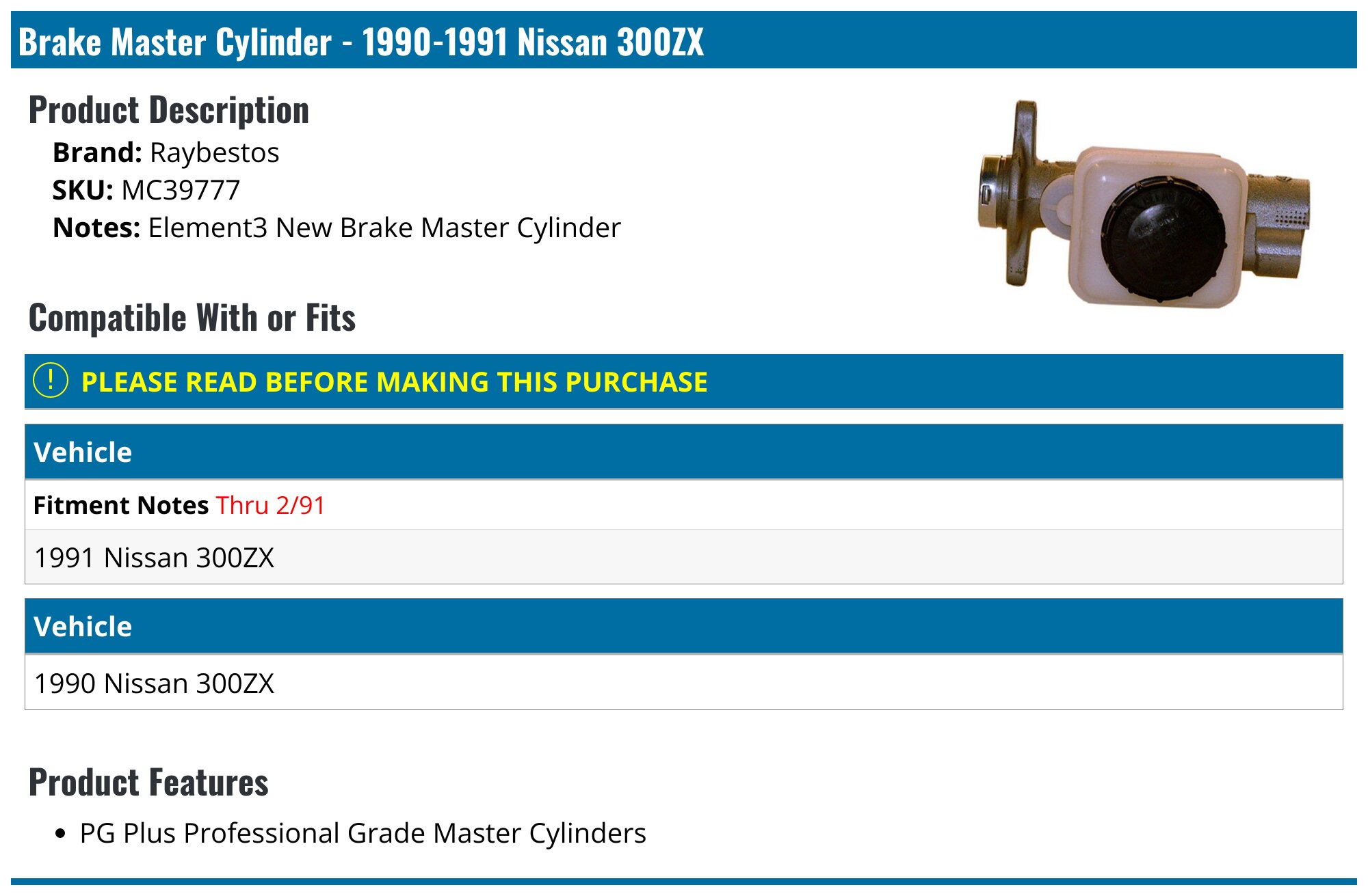 Nissan 300ZX Master Cylinder - Brake Master - Dynamic Friction API