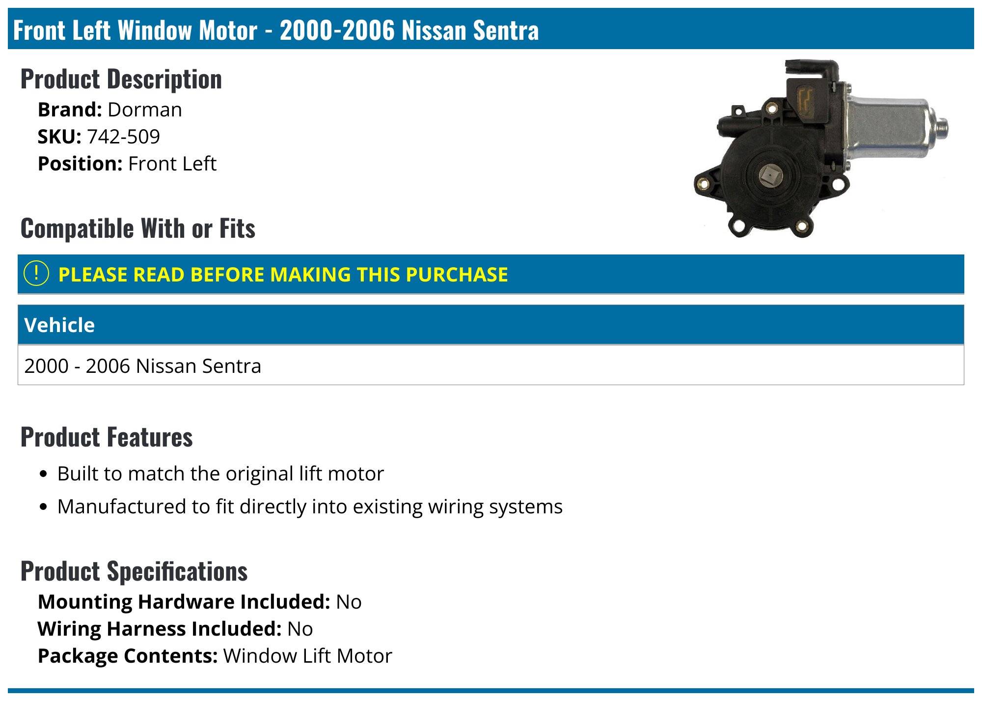 Fits 99-05 Suzuki Grand Vitara Power Window Regulator w/ Motor Front