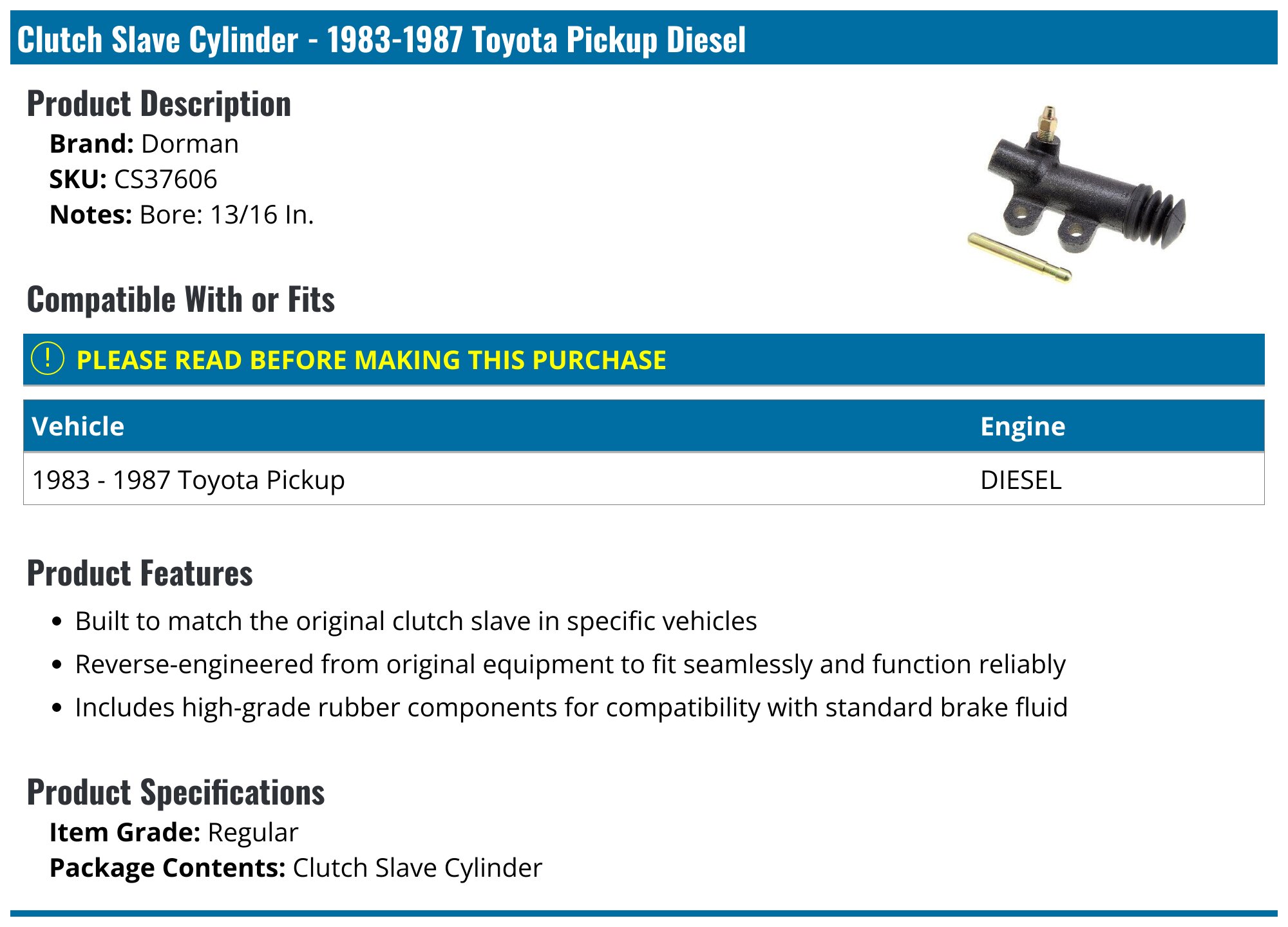 1983-1987 Toyota Pickup Clutch Slave Cylinder - Dorman CS37606