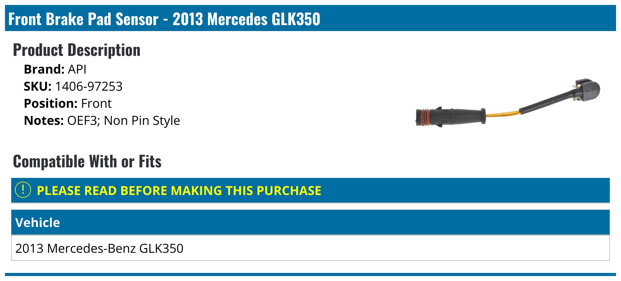 Mercedes-Benz OEM Brake Pad Sensors – 2-Piece Set For C, E, CL, S, SL, ML, CLS, GLK Class
