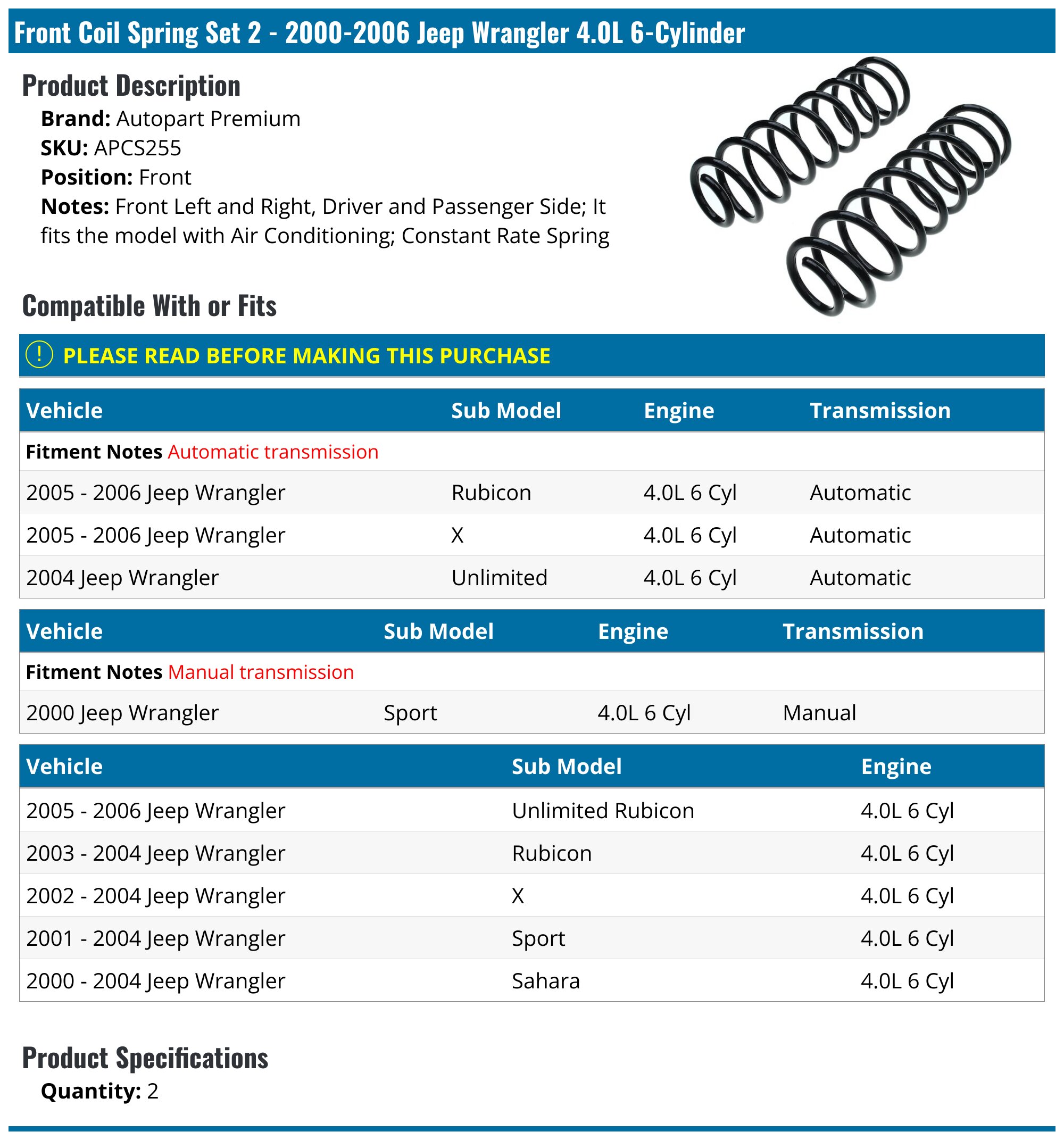 MOOG coil springs jeep wrangler tj 97 05 moog c constant rate coil
