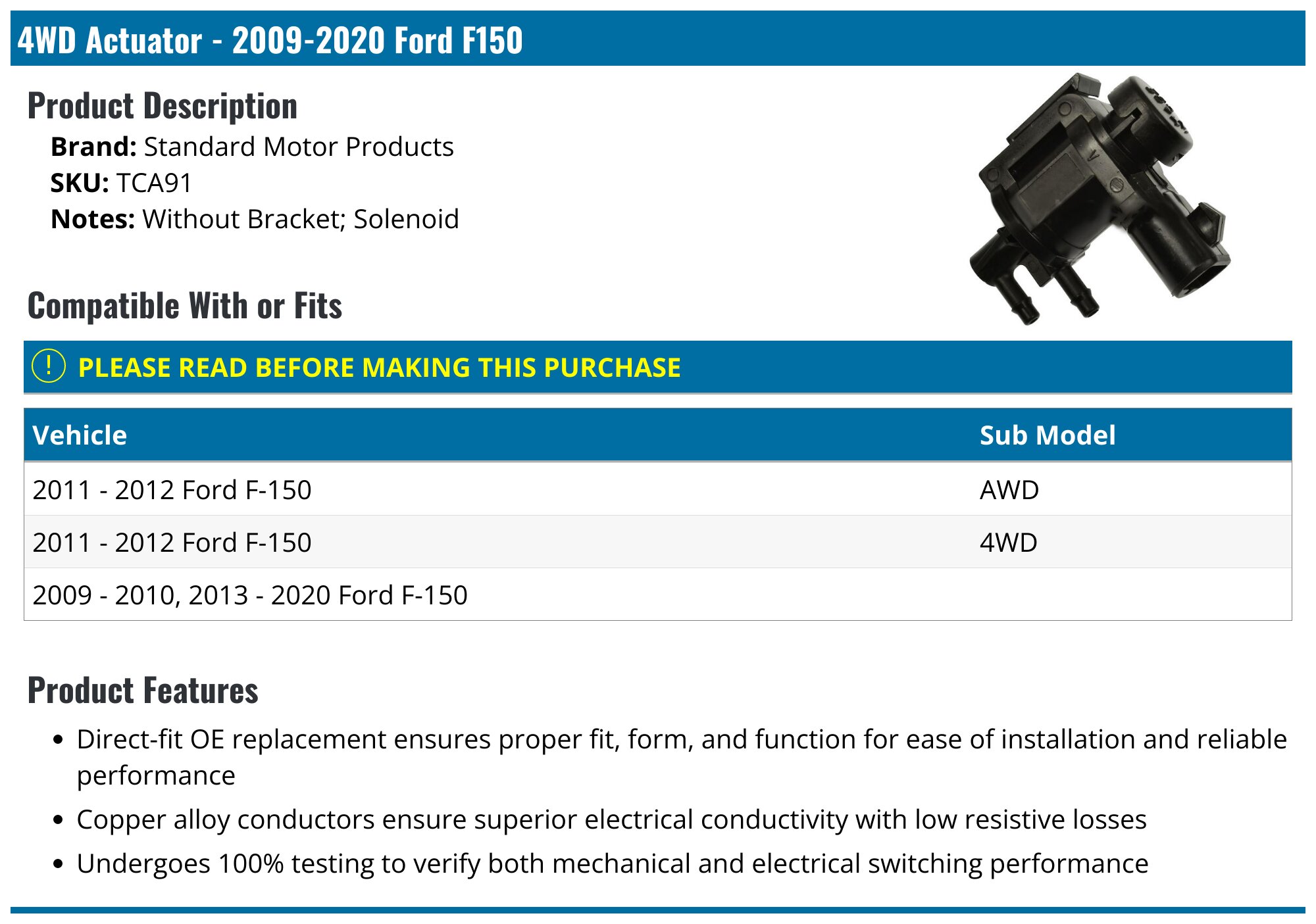 Vacuum Control Auto Hub Lock Solenoid Actuator For 2010–2020 Ford F-150 – 7L1Z-9H465-B