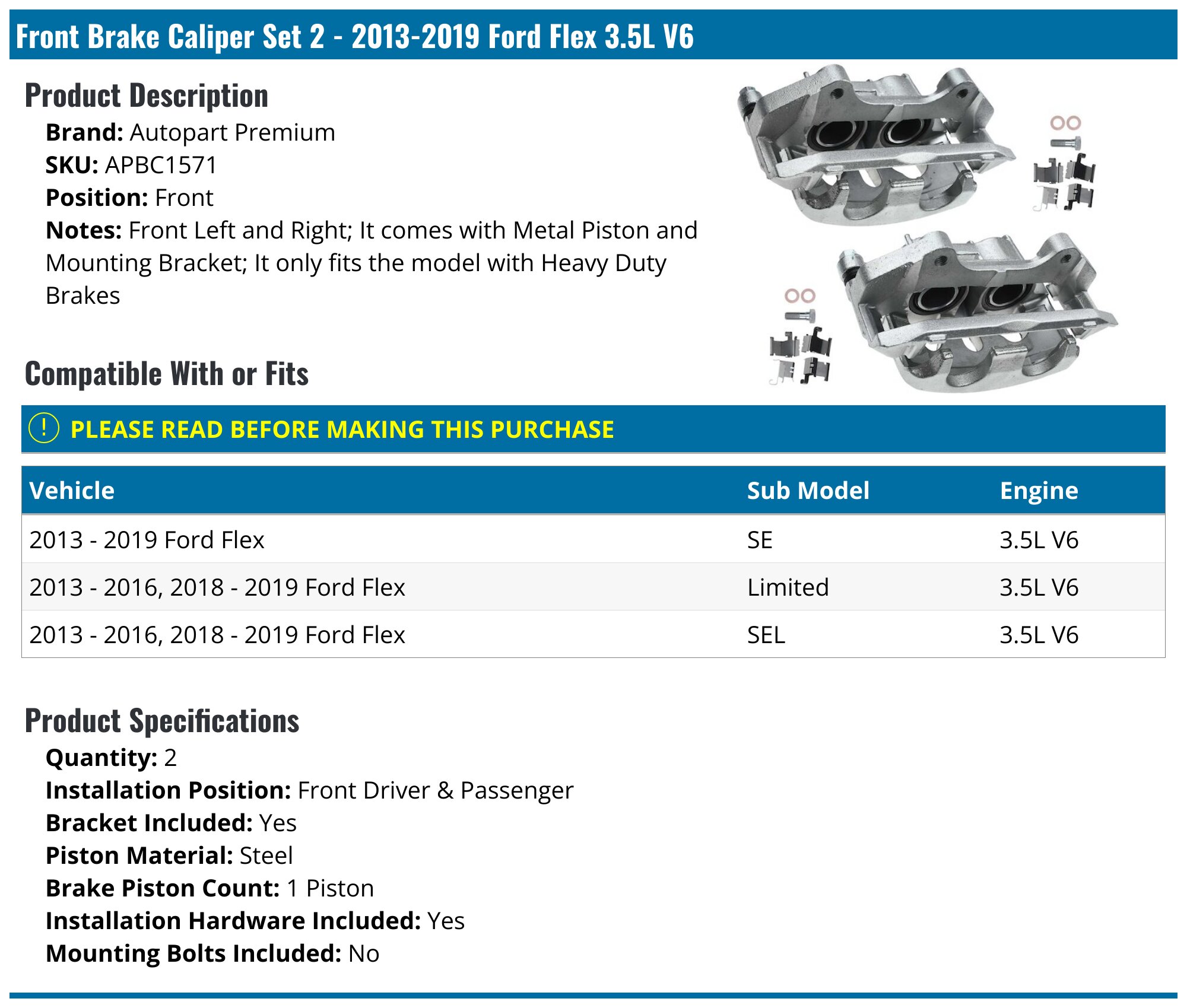 Disc Brake Caliper Piston And Seal Kit - Fits Front 2013-2022 Ford F250 F350