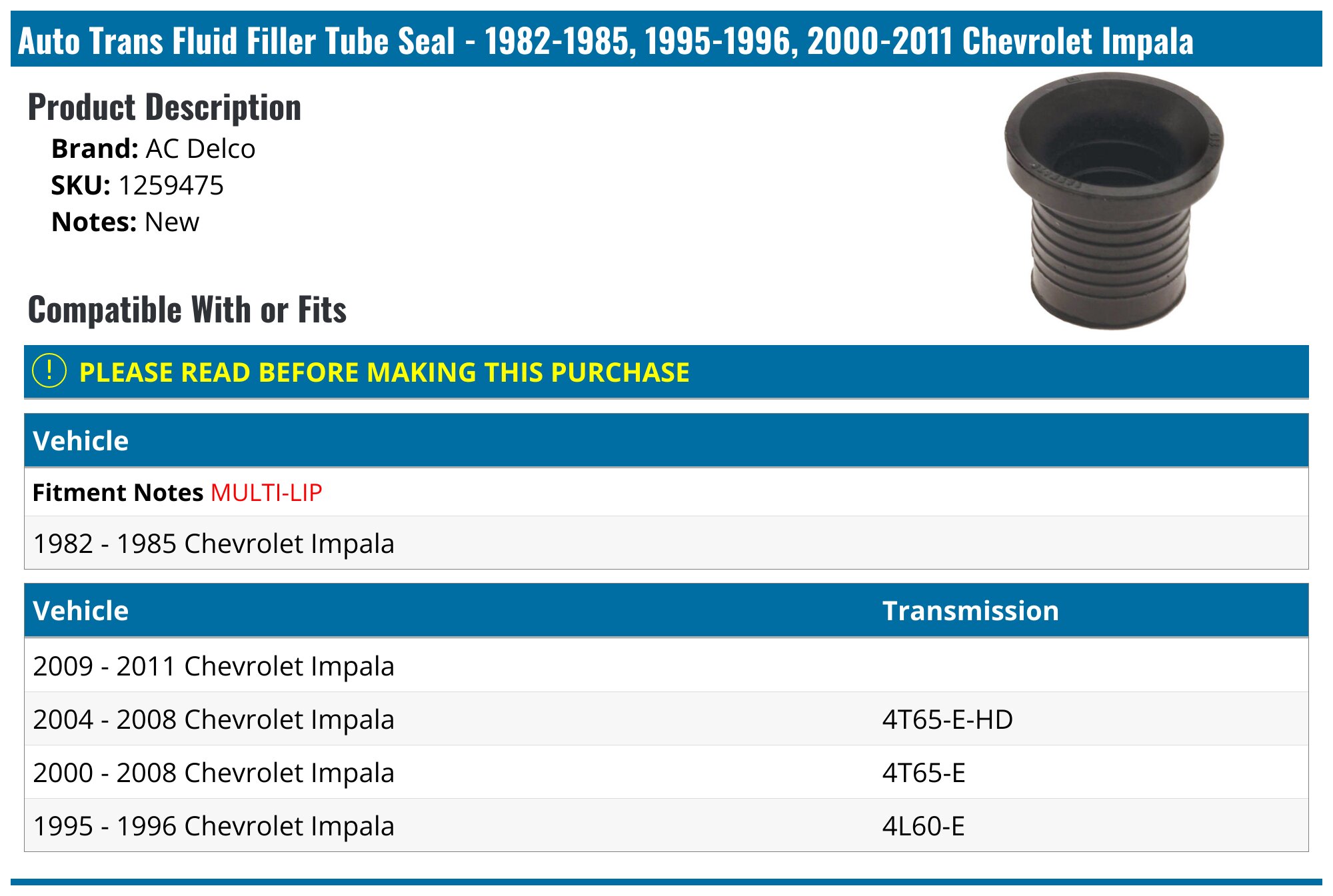 1982-1985, 1995-1996, 2000-2011 Chevrolet Impala Auto Trans Fluid ...