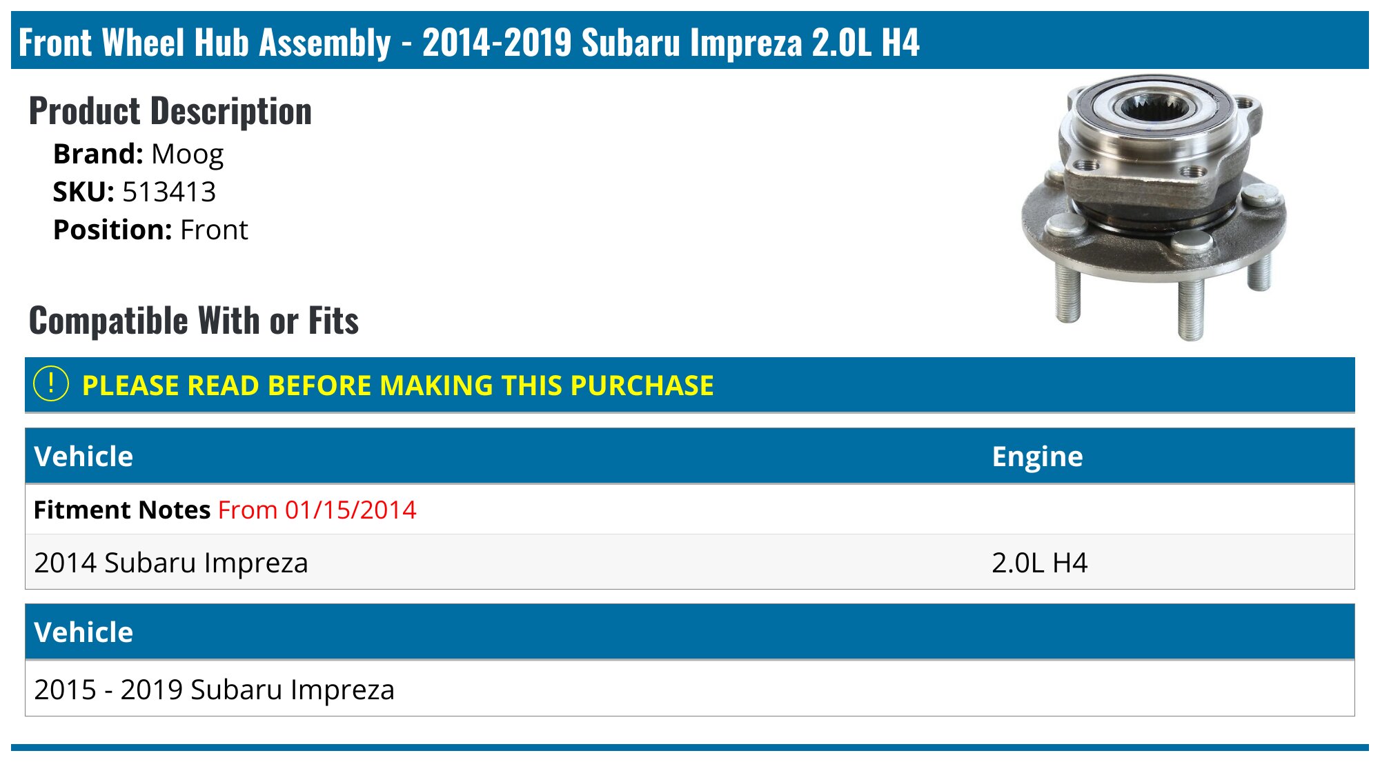 Adeco Front Wheel Bearing and Hub Assembly for 2016-2020 Subaru Adeco Front Wheel Bearing and Hub Assembly for 2016-2020 Subaru