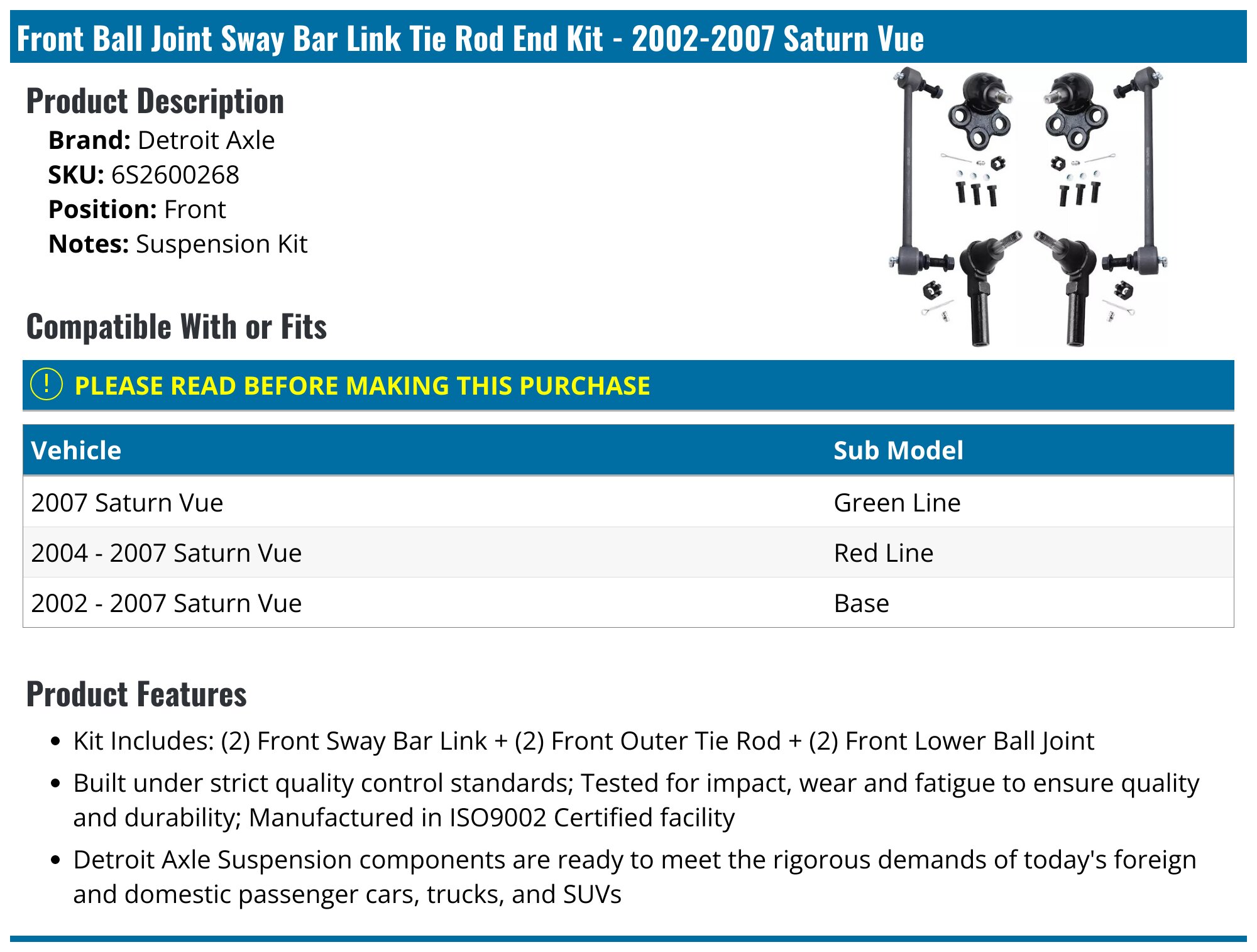 Fits 2002 03 04 05 06-2007 Saturn Vue 10x Ball Joints Sway Bar End Tie