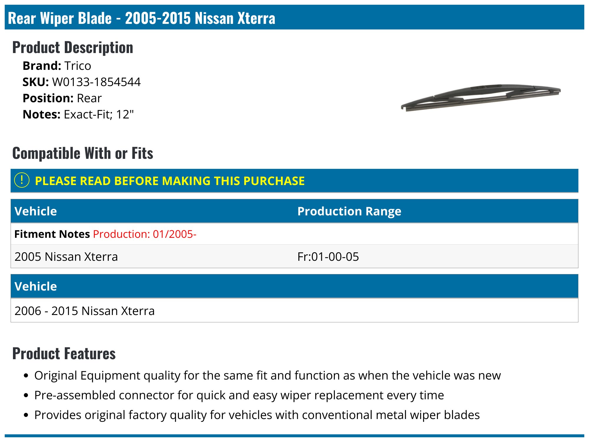 2005 Nissan Xterra - Windshield Wiper Blade - O'Reilly Auto Parts - Foto 6