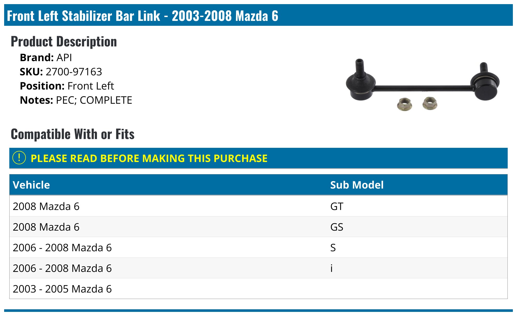 Front Sway Bar Links + Outer Tie Rods Kit For Mazda 6 2003-2008 – Detroit Axle