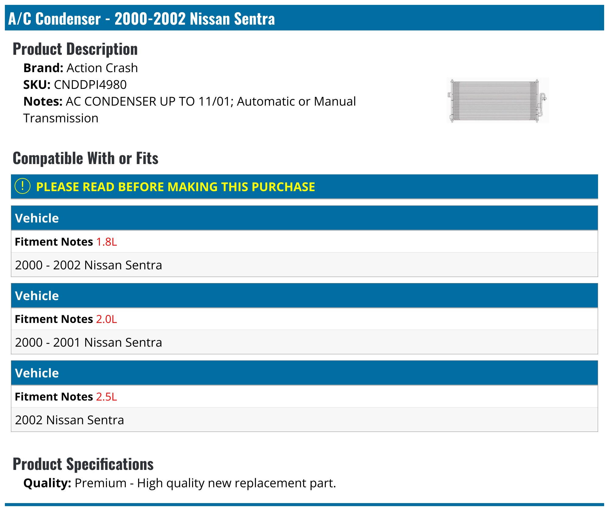 A/C Condenser - 2000-2002 Nissan Sentra - OSC Automotive 6820-02746509