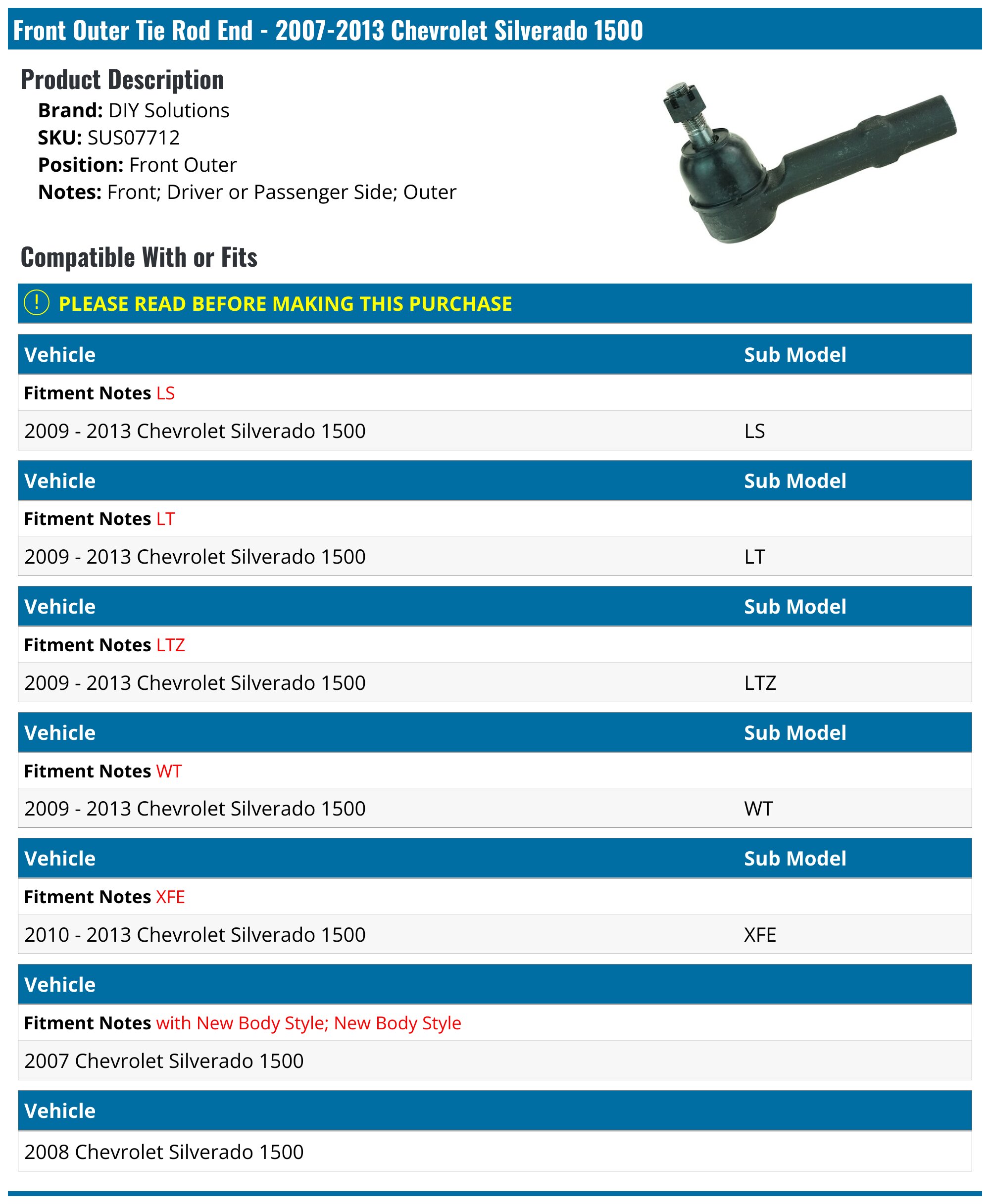 Inner And Outer Tie Rods End Detroit Axle - Front S For Chevy GMC Silverado Sierra Avalanche Suburban GMC Yukon XL 1500 2500 Tahoe Yukon Cadillac Escalade ESV EXT, 2 Outer S - Foto 11