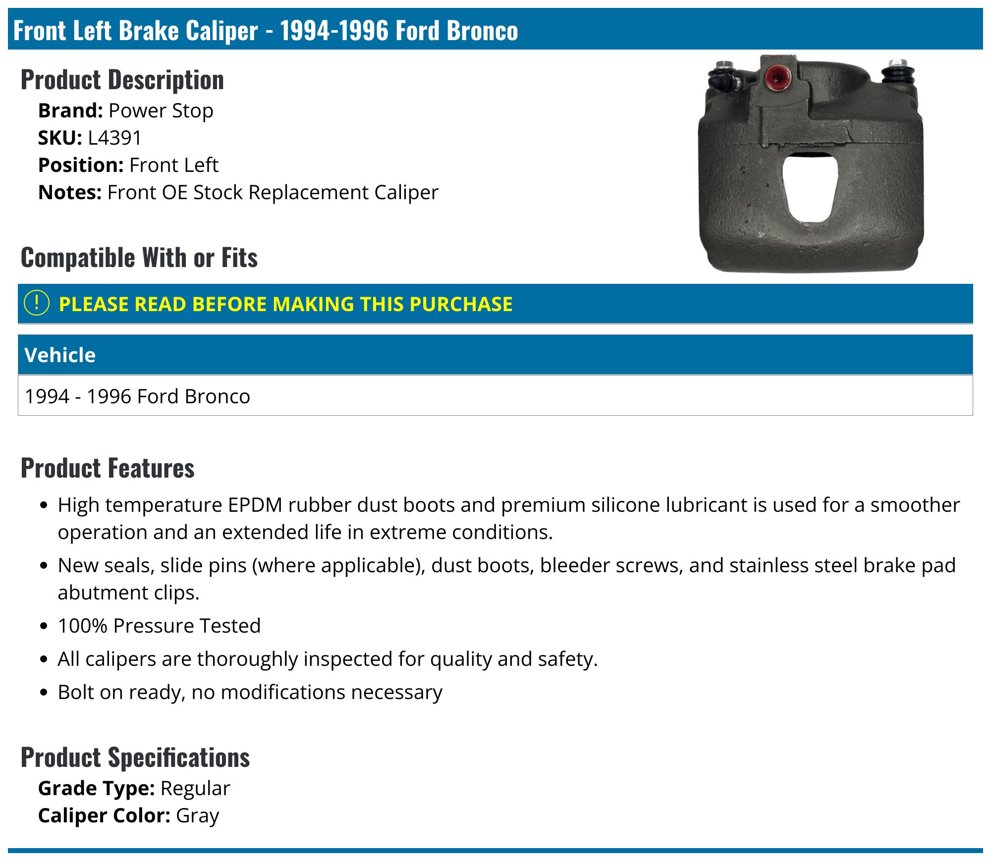 PowerStop Caliper | 1986–1993 Ford Bronco Front Left (L4256)