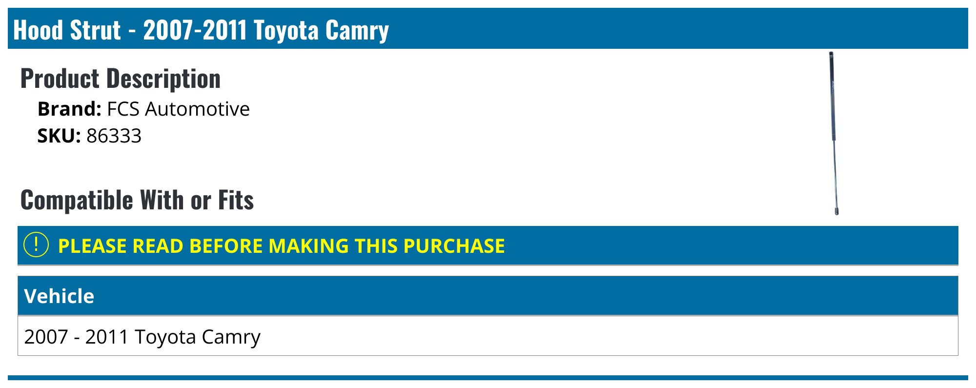 2007-2011 Toyota Camry Hood Strut