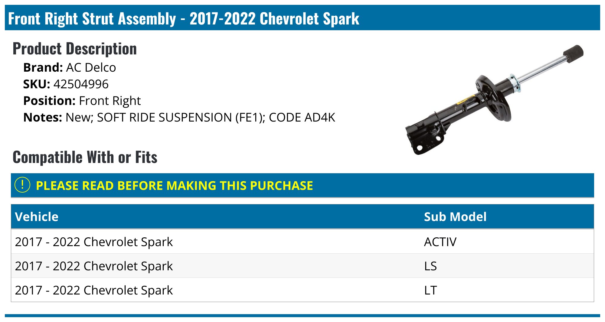 Front Shock & Strut Set For 2013-2015 Chevrolet Spark – Left & Right, Gas Absorbers
