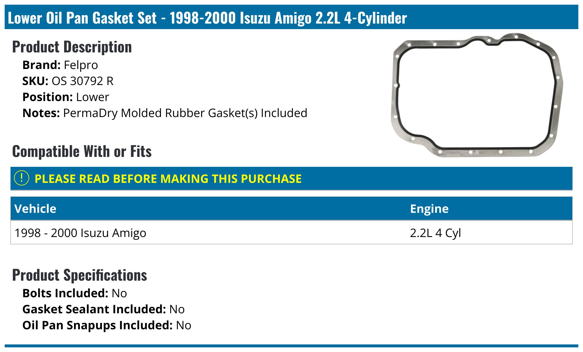 FEL-PRO OS 30792 R Oil Pan Gasket Set — Cork-Rubber Formulation, OEM Quality