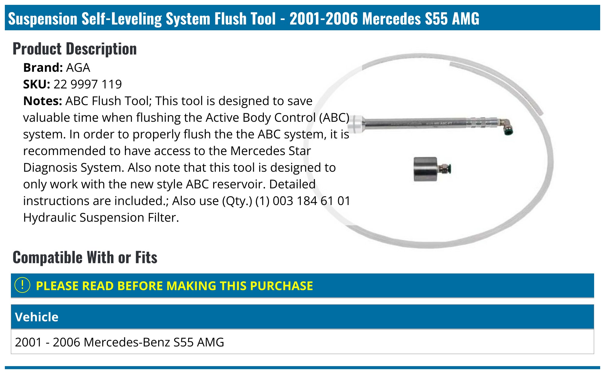 2001-2006 Mercedes S55 AMG Suspension Self-Leveling System Flush Tool ...