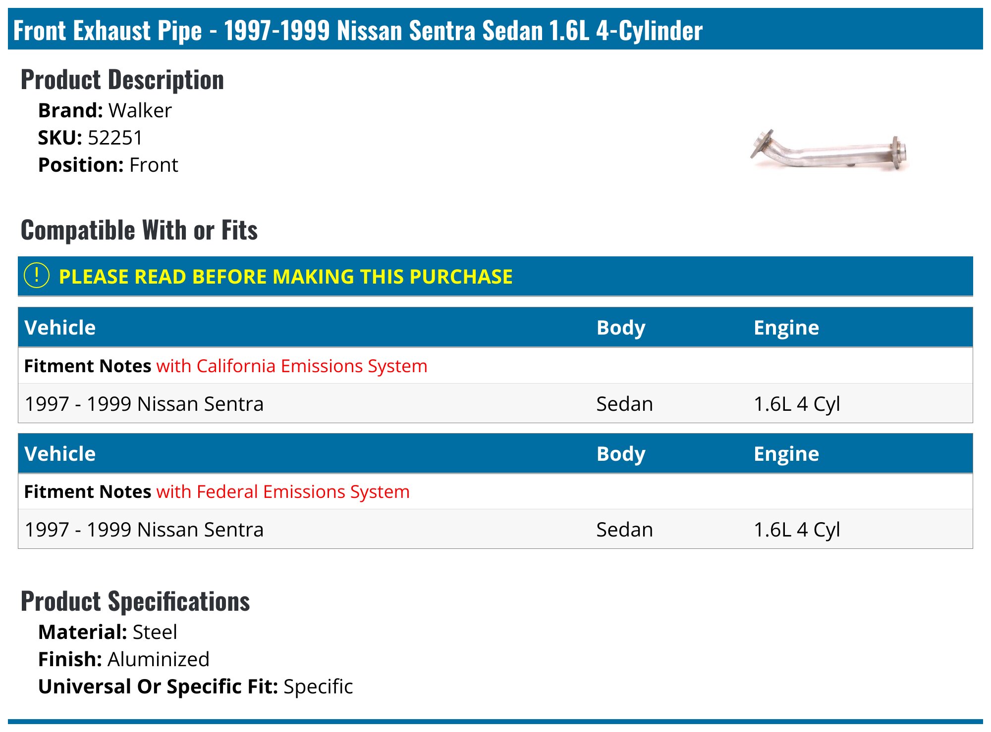 Walker Exhaust Pipe 53366 | O'Reilly Auto Parts