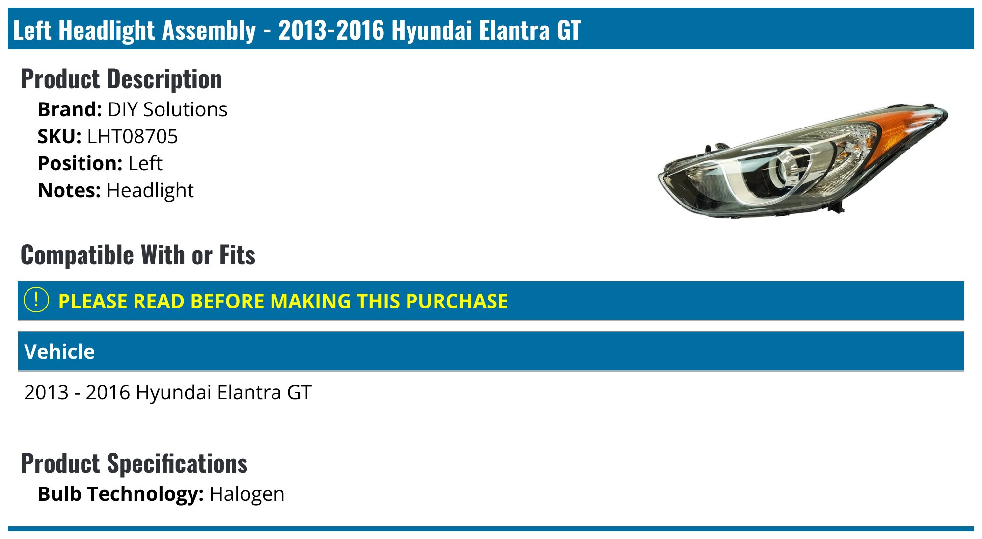 Verified Supplier Headlight Hyundai Elantra LED 1k