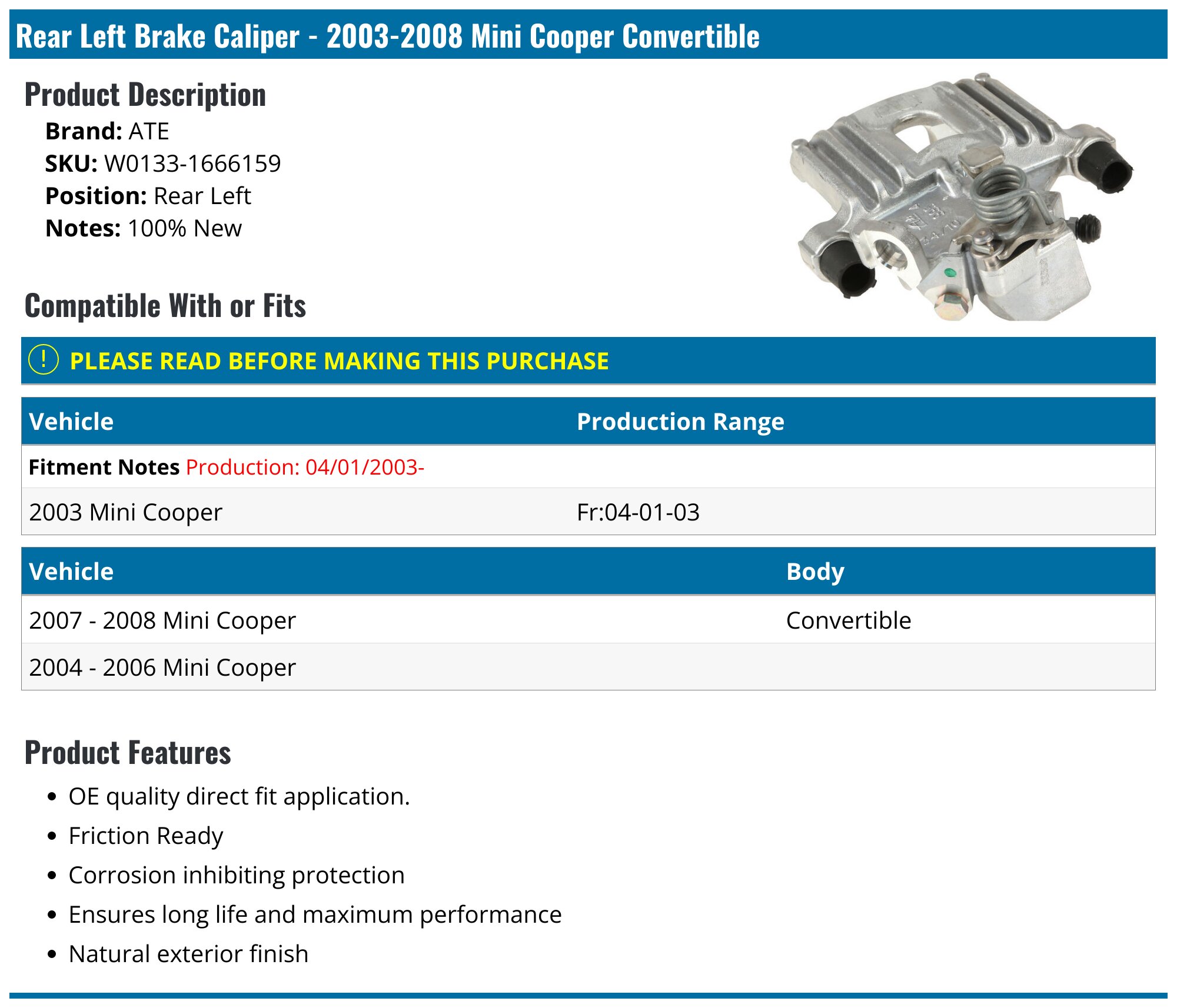Frankberg Brake Caliper Disc Brake Front Left Aluminium Compatible with S60 I 2.5L 2003-2007 V70