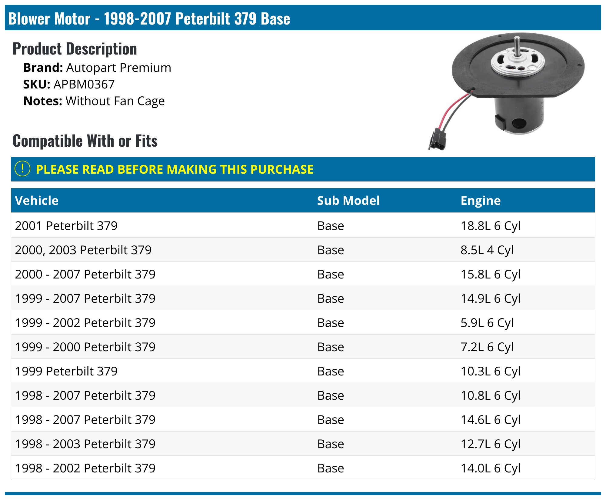 AC A/C Heating Heater Fan Blower Motor Compatible For Kenworth Peterbilt T880 Truck