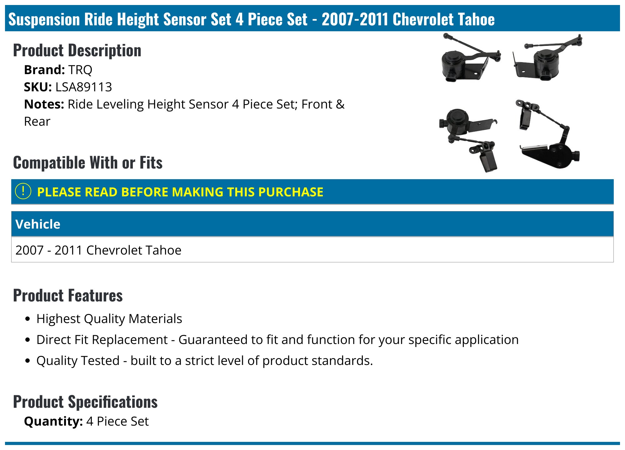 2002 Cadillac Escalade Left Front Ride Height Sensor 22175442 for sale