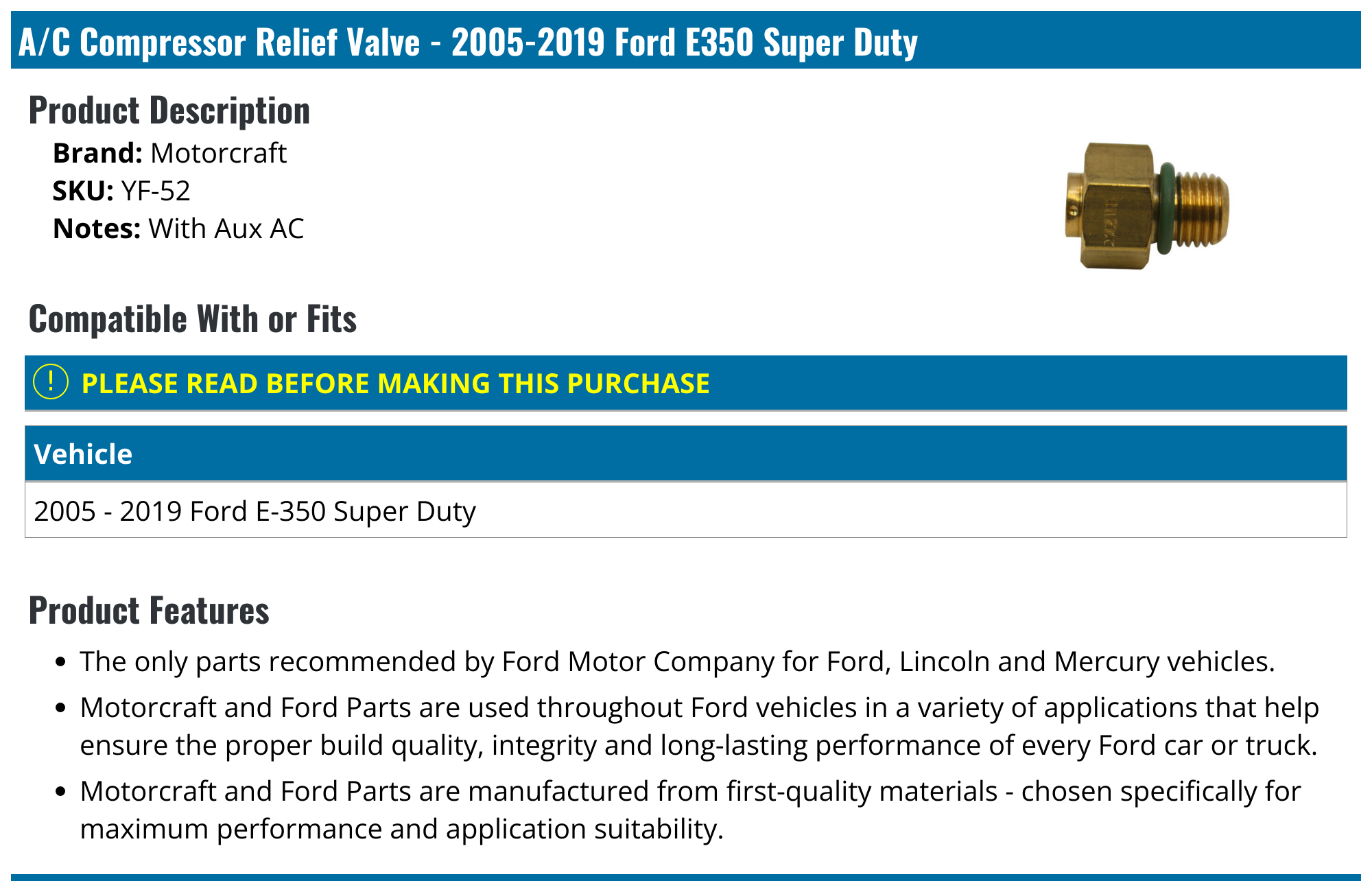 2005-2019 Ford E350 Super Duty A/C Compressor Relief Valve - Motorcraft ...