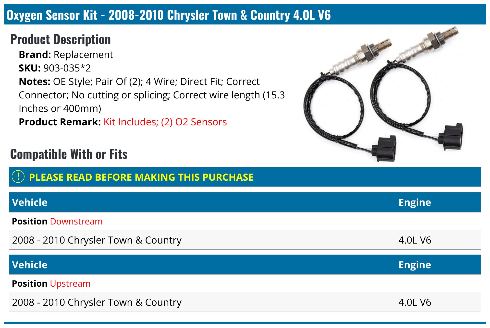 O2 Oxygen Sensor For Chrysler Town & Country VW Wrangler 3.8L 234-4881 735980709 O2 Oxygen Sensor For Chrysler Town & Country VW Wrangler 3.8L 234-4881 735980709