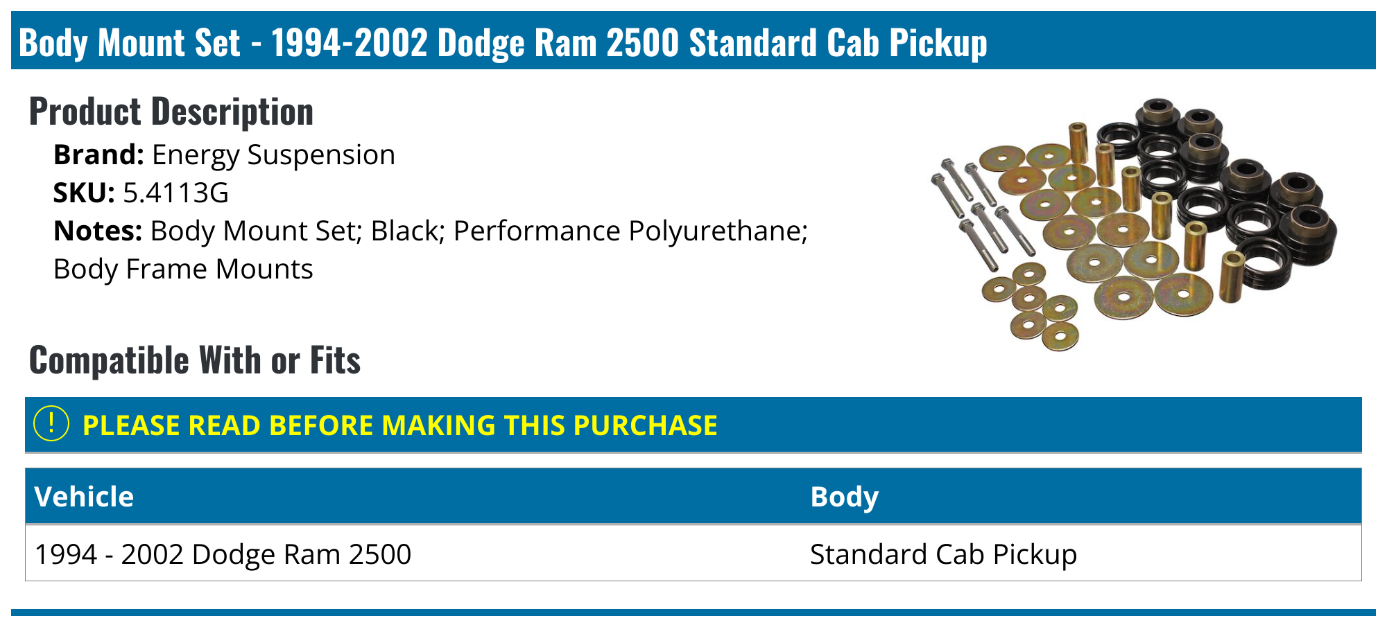 19942002 Dodge Ram 2500 Body Mount Energy Suspension 5.4113G