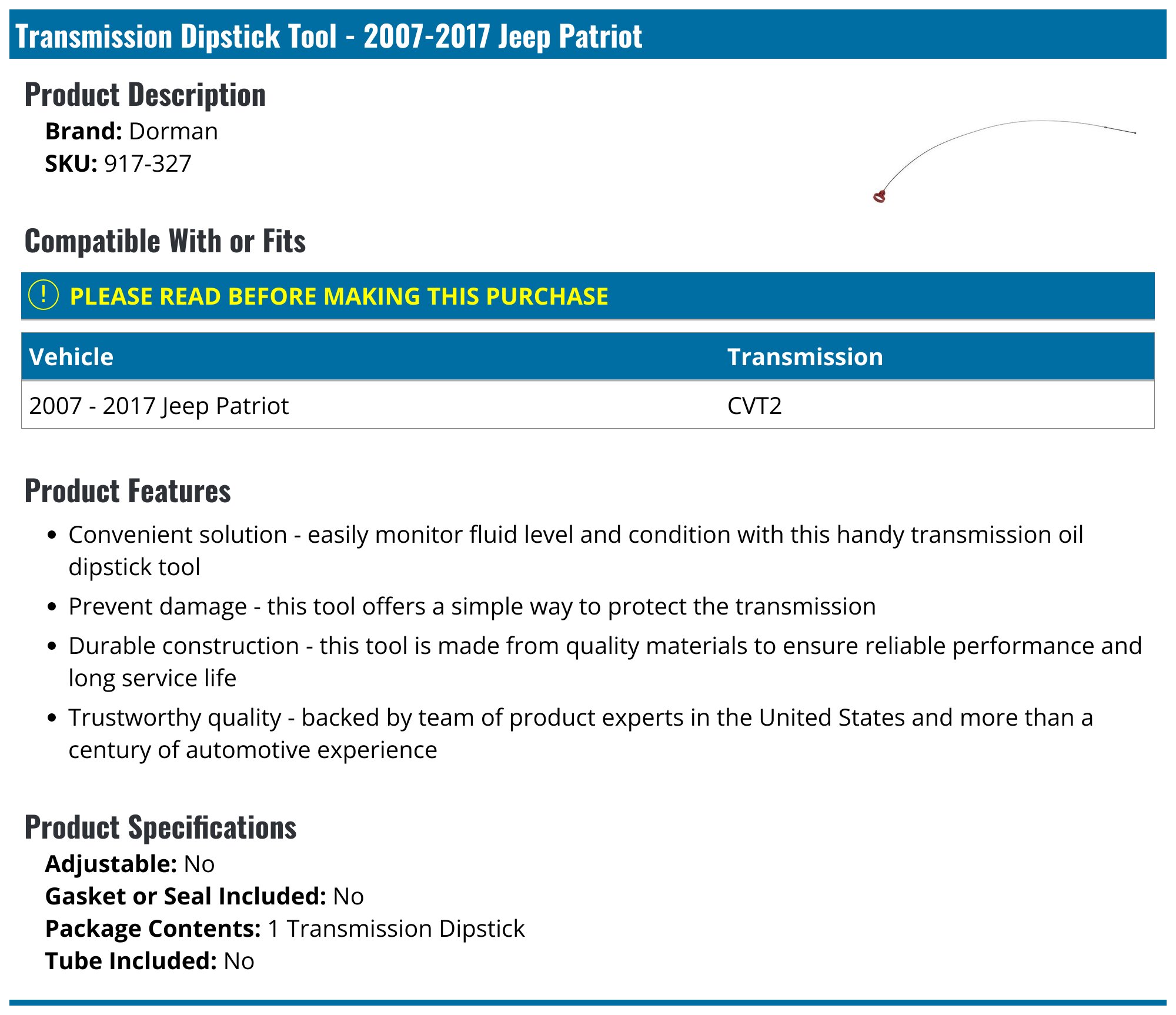 20072017 Jeep Patriot Transmission Dipstick Tool Dorman 917327
