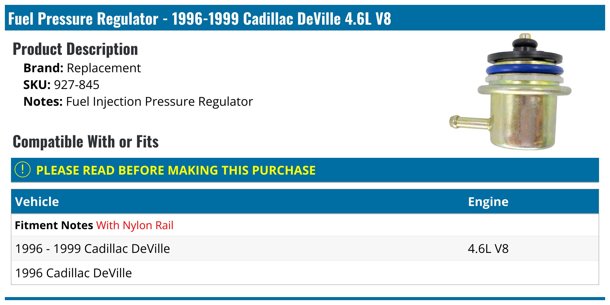 19961999 Cadillac DeVille Fuel Pressure Regulator Replacement 927