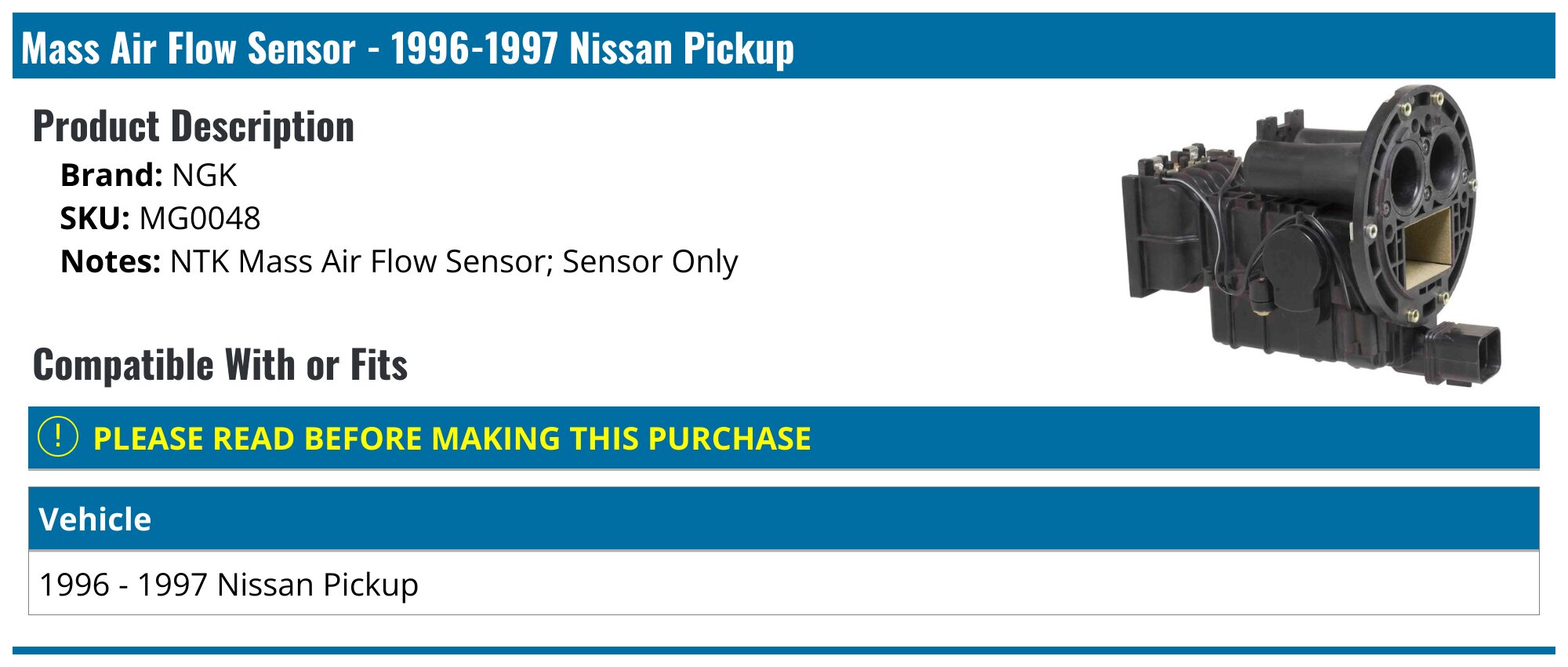 1 Pc Mass Air Flow Sensor Meter MAF AFH55M-12 For 1996-1997 Nissan