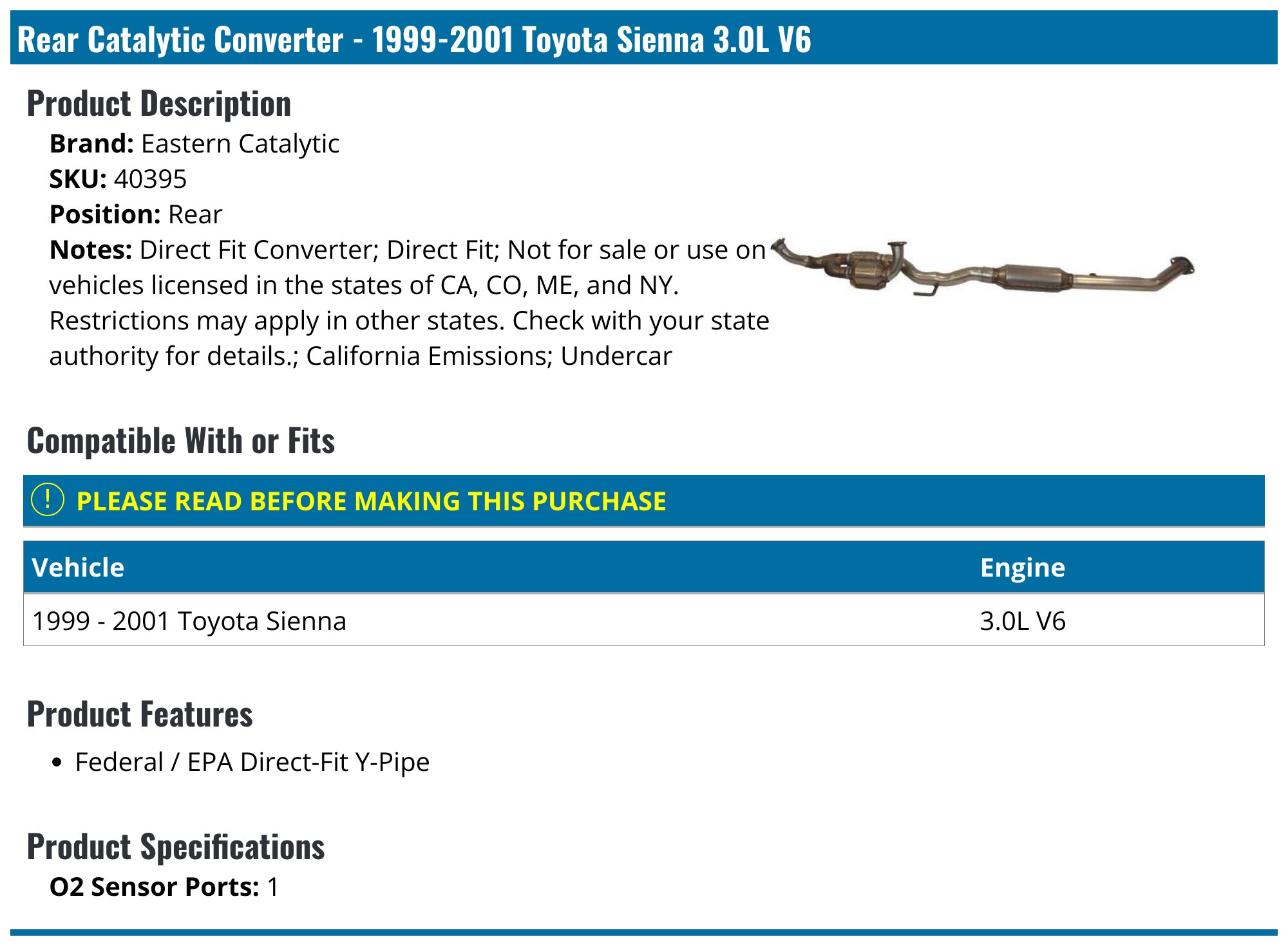 Complete 3-Piece Catalytic Converter Set For 2001-2003 Toyota Sienna 3.0L – EPA