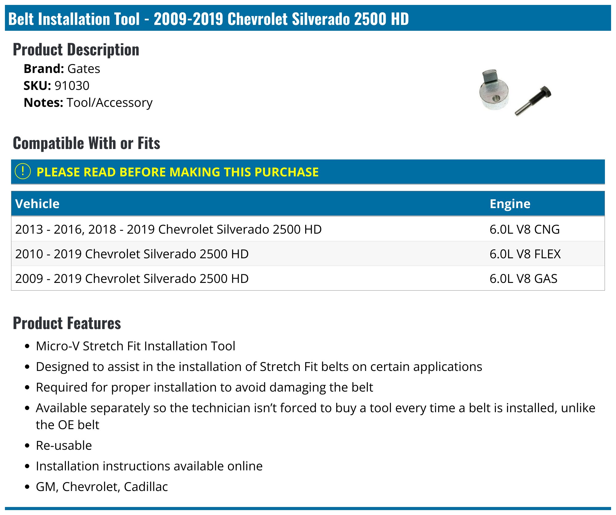 Gates AC Stretch Fit Micro-V Serpentine Belt Compatible With Chevrolet
