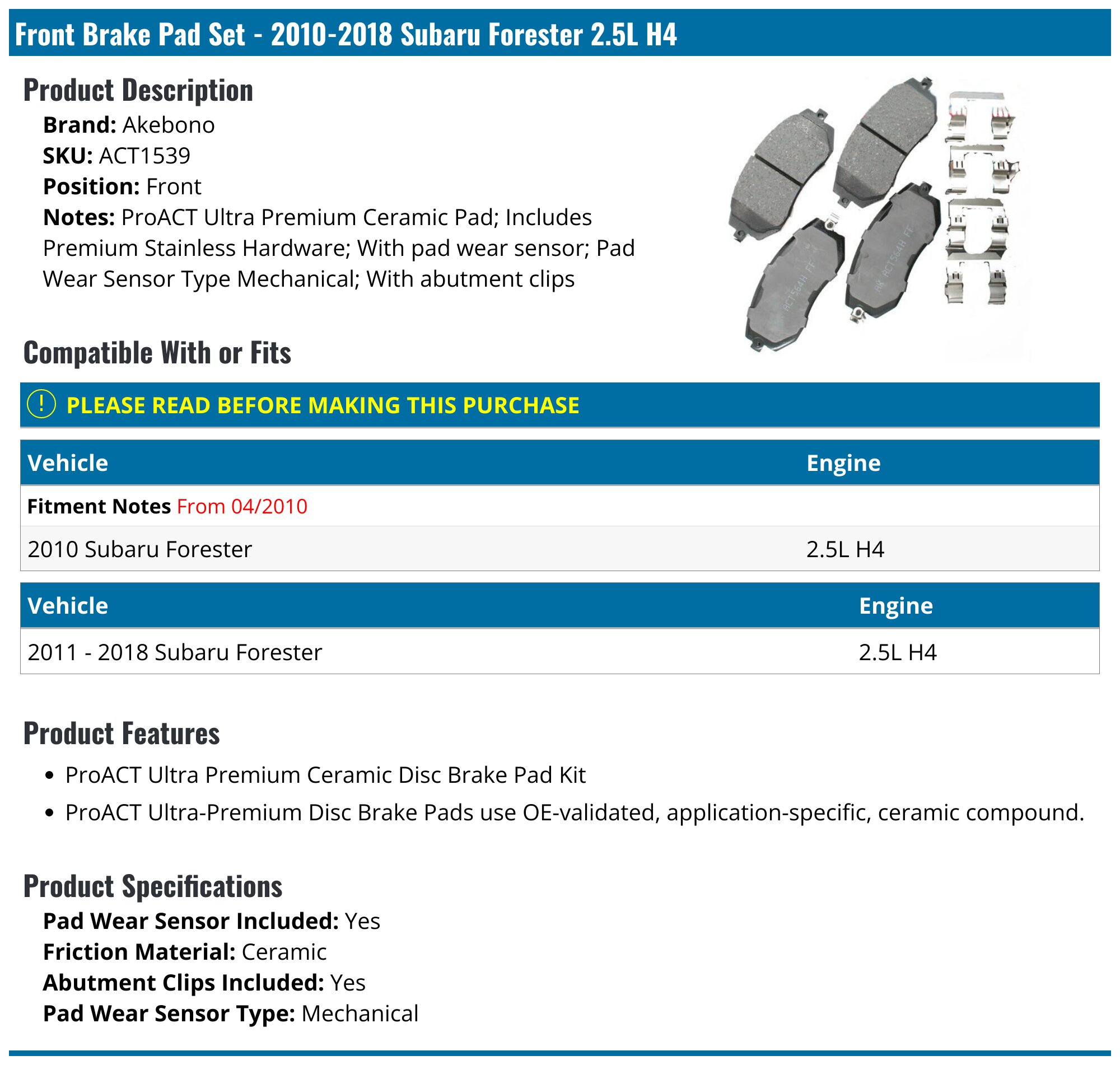 Free Shipping! ACDelco Ceramic Rear Disc Brake Pad Kit With Clips - OEM Replacement