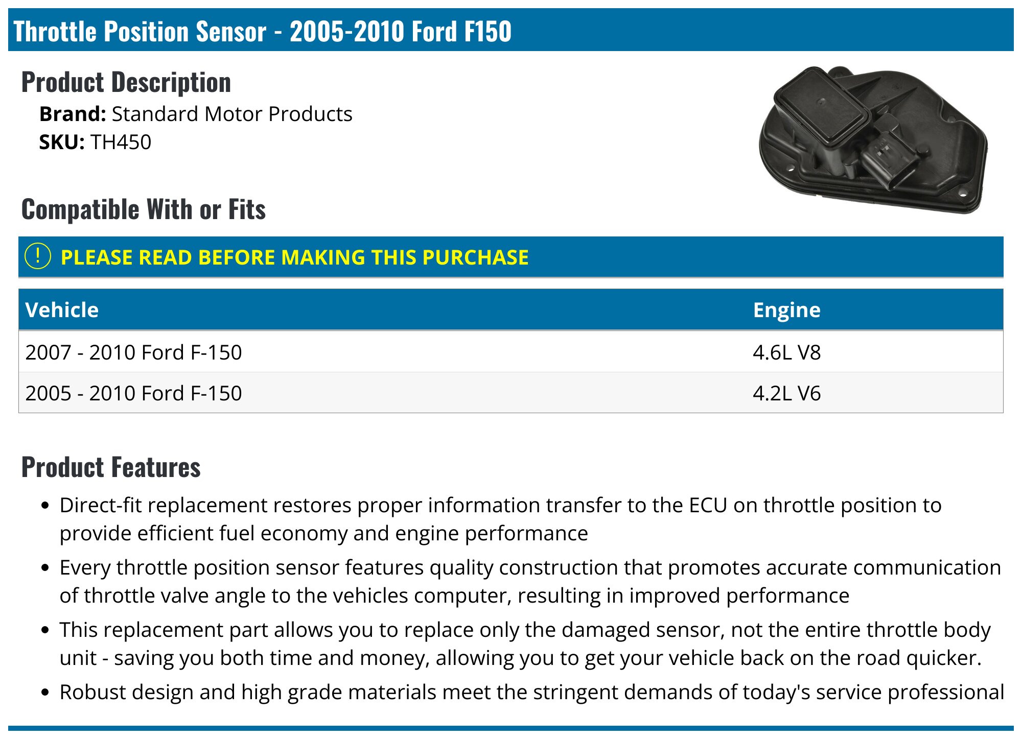 Throttle Position Sensor (TPS) For Ford F150 F250 F350 Mustang Mazda - F8OZ9B989AA