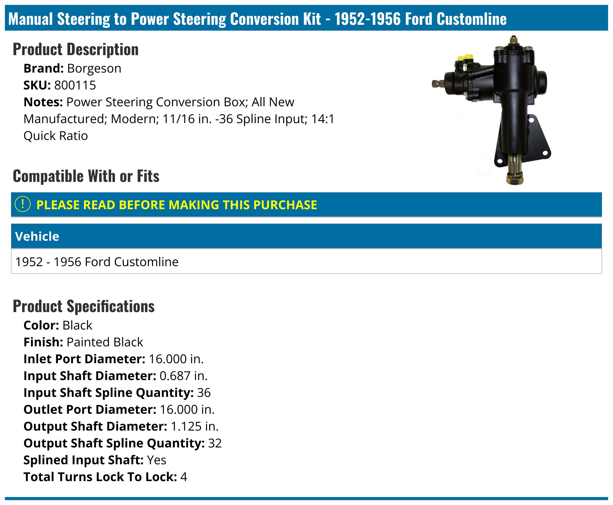 19521956 Ford Customline Manual Steering to Power Steering Conversion