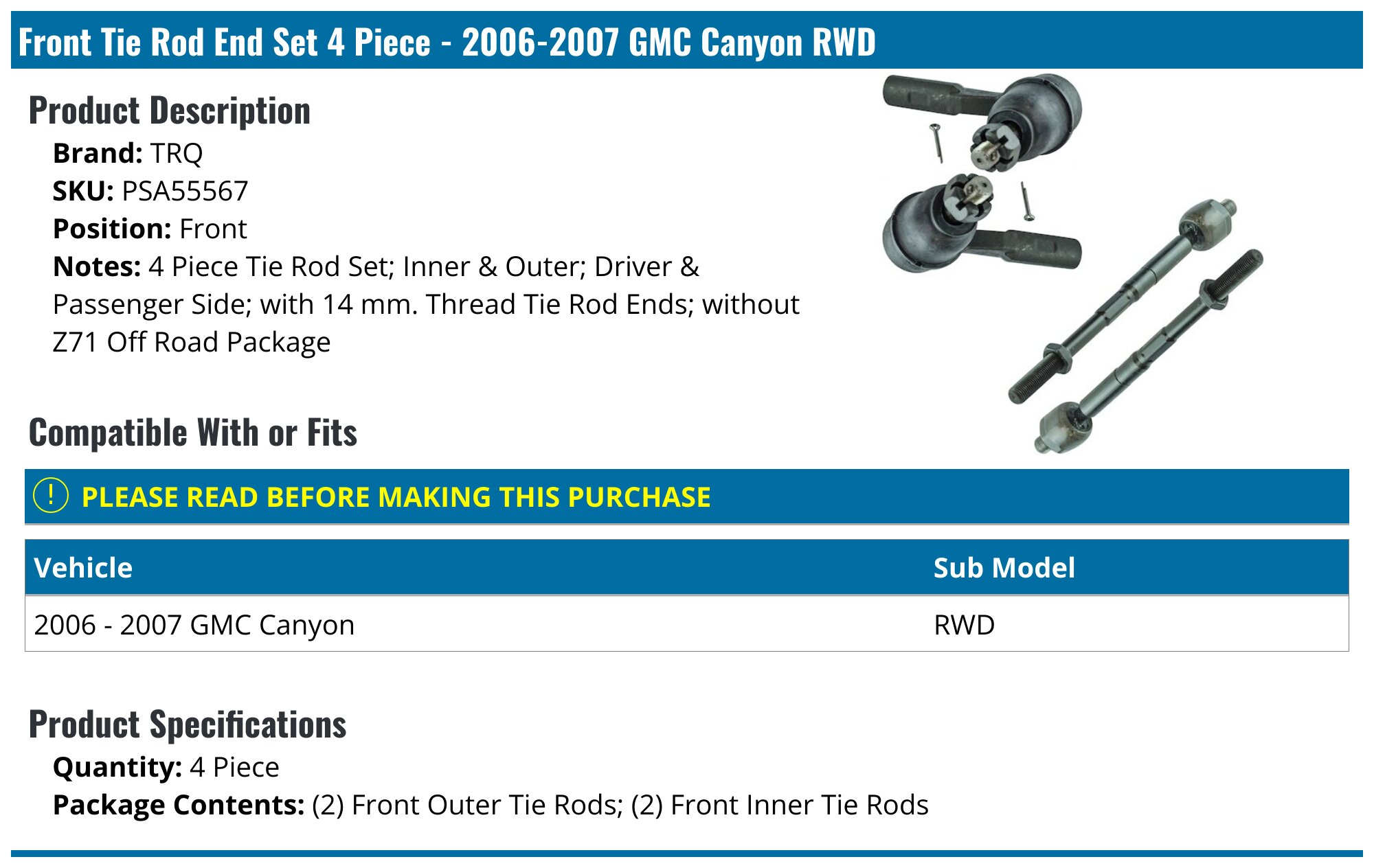 thumbnail image 2 of SCITOO 12-Piece Front & Rear Suspension Kit For Chevy Colorado GMC Canyon 2004-2006 – Tie Rod Ends, Ball Joints, Sway Bar Links 2 of 4