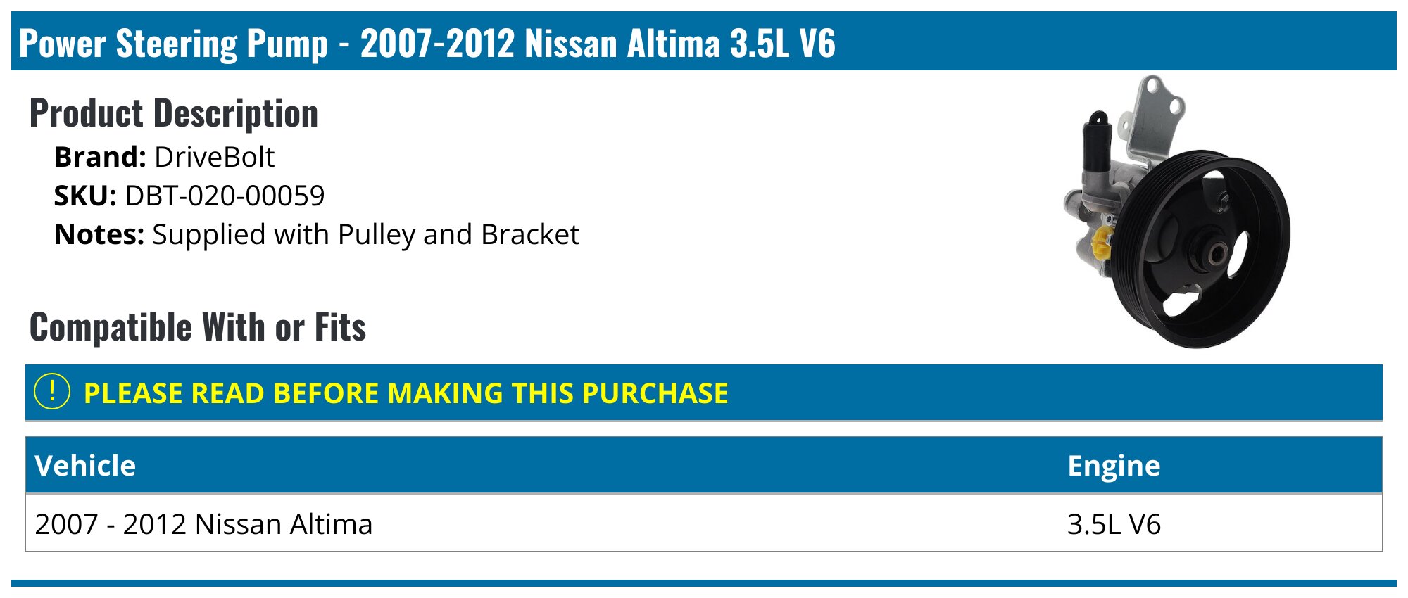 Bomba De Dirección Asistida Con Polea Para Nissan Altima 07-12 Maxima - Foto 2