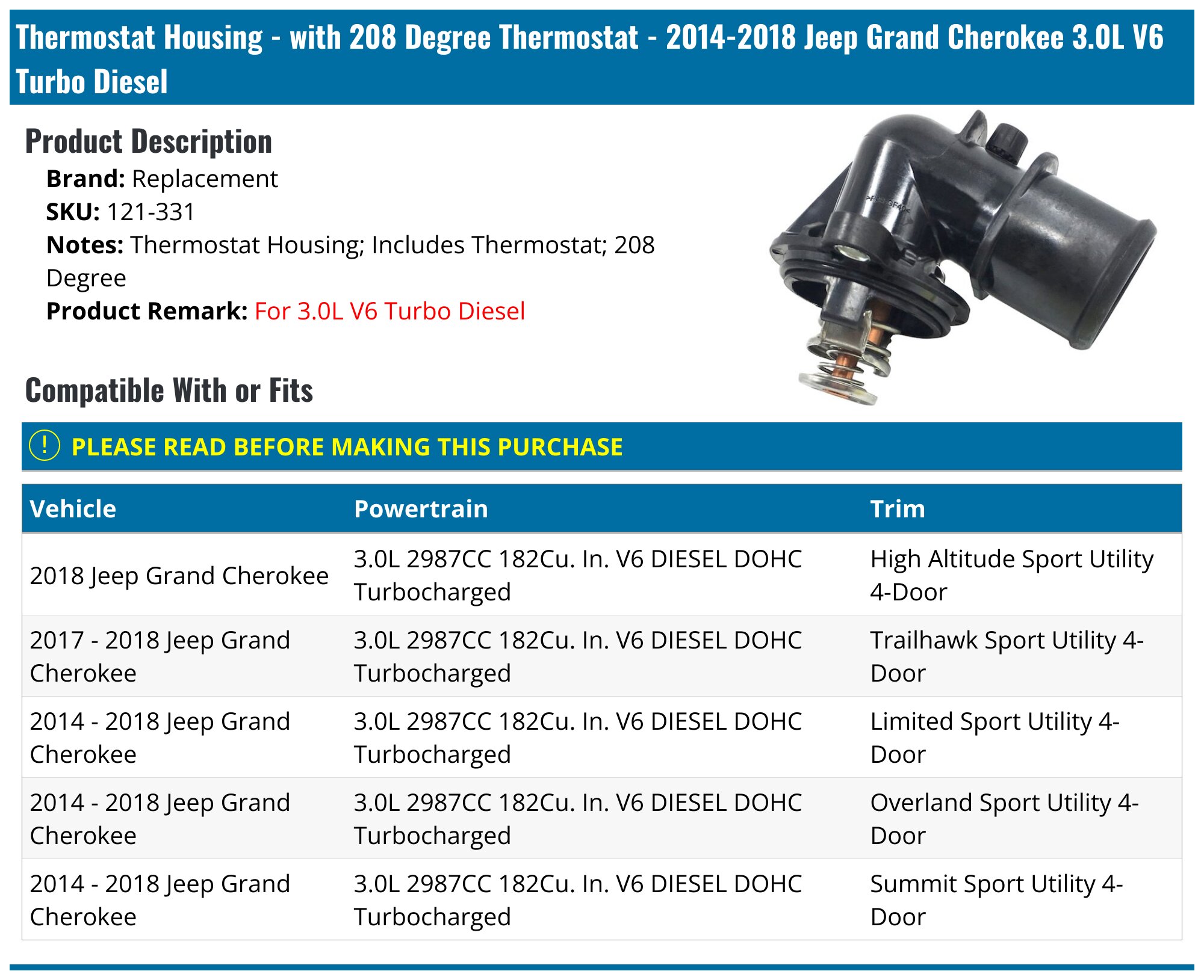 Thermostat For Jeep Grand Cherokee 3.6L 2011-2018 – Asucarparts 203°F