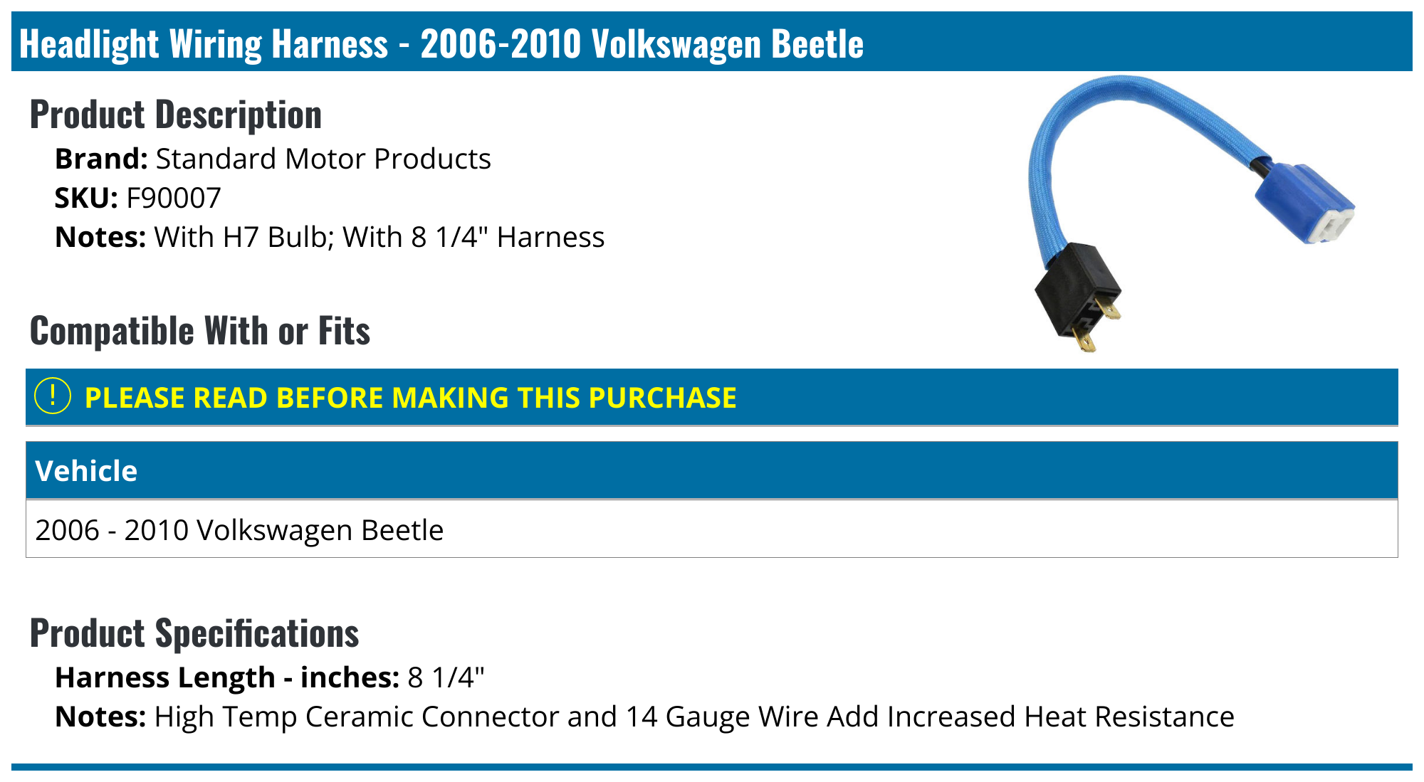 20062010 Volkswagen Beetle Headlight Wiring Harness Standard Motor