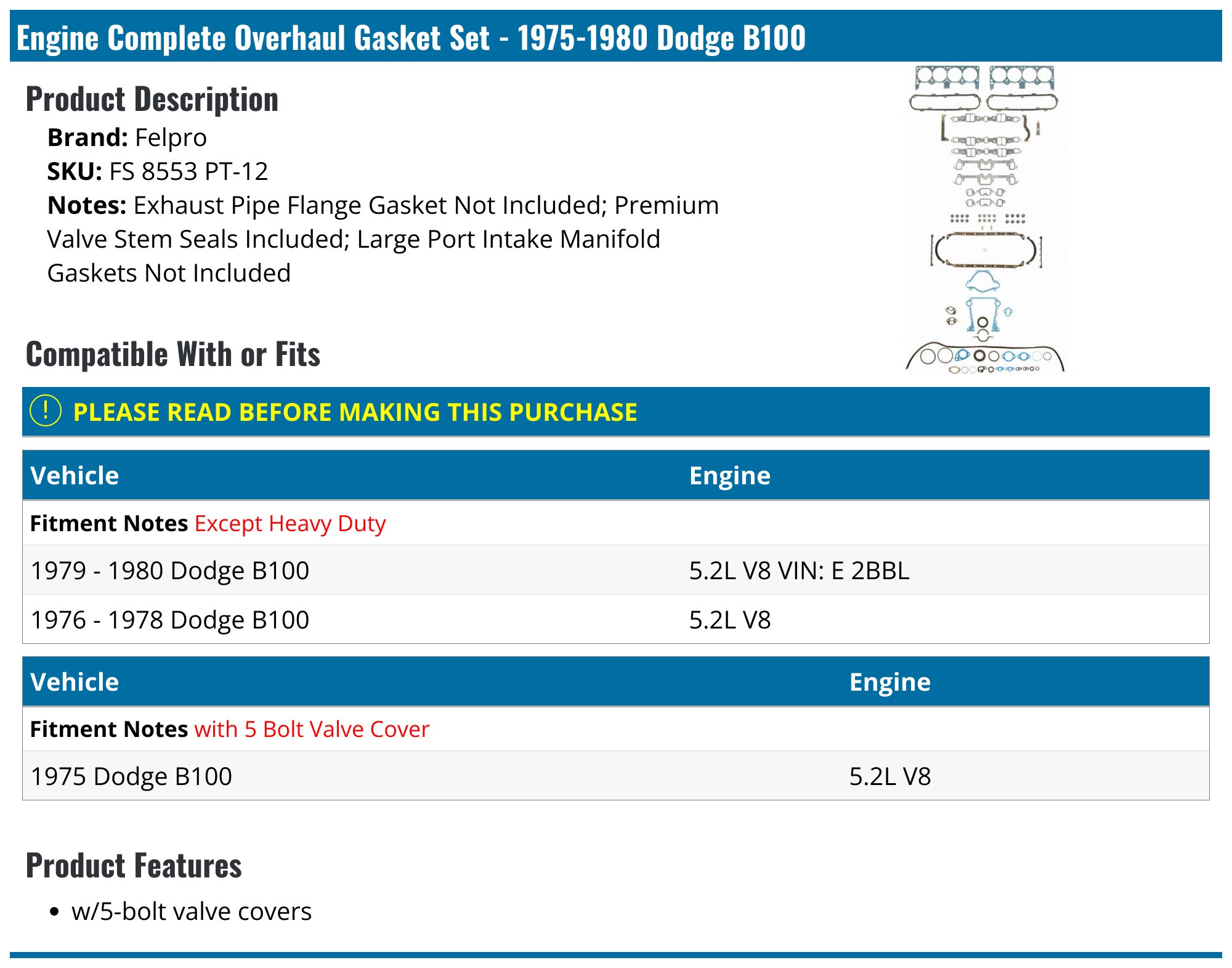 Ford 302 Gasket Set Complete Engine Gasket Set For 1987-1997 Ford 351W Windsor 5.8L V8 - Full Overhaul Kit 351 Windsor Gasket Kit - Foto 2
